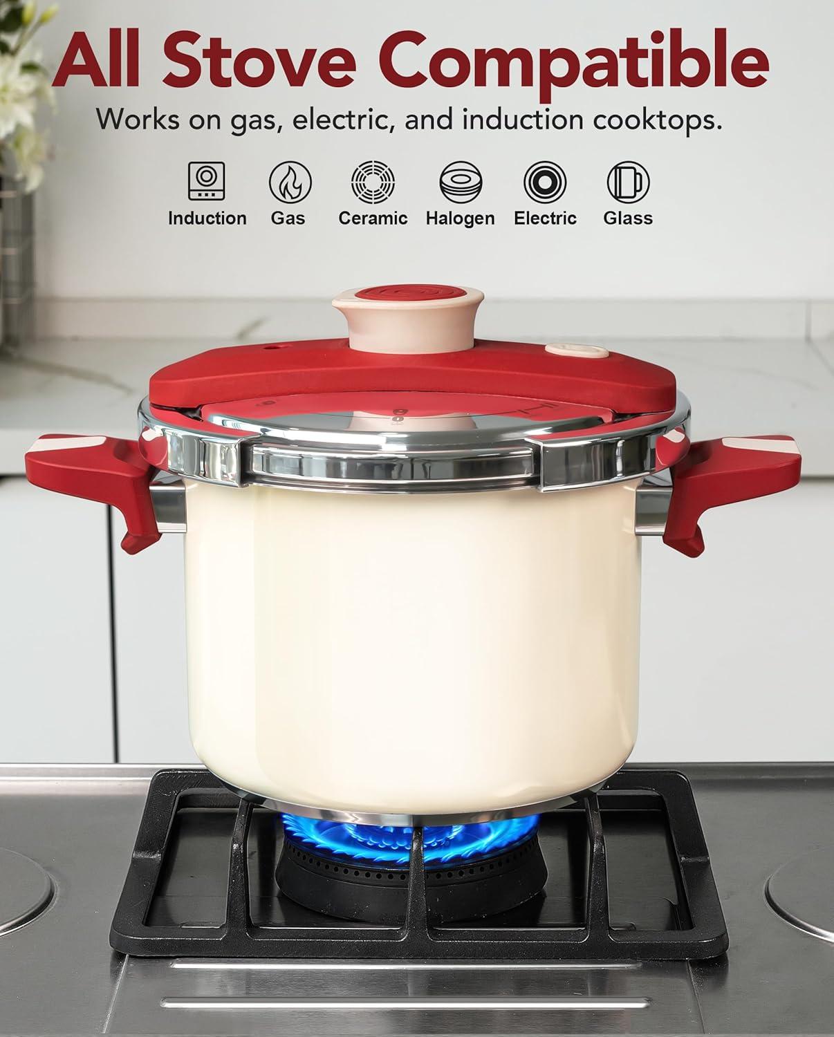 image:imageMICHELANGELO Pressure Cooker Stainless Steel 63 Quart 3in1 Pressure Pot OneHand Locking System Olla de Presion Colorful Design Induction Compatible with Glass Lid amp Steamer85 Quarts