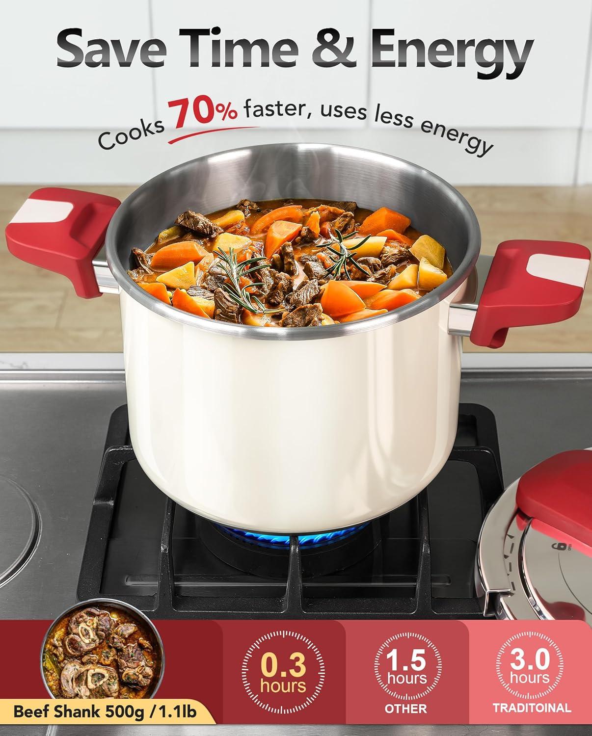 image:imageMICHELANGELO Pressure Cooker Stainless Steel 63 Quart 3in1 Pressure Pot OneHand Locking System Olla de Presion Colorful Design Induction Compatible with Glass Lid amp Steamer63 Quarts