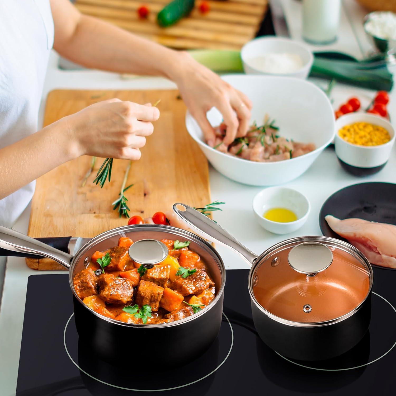 image:imageMICHELANGELO Sauce Pan Set 1 Quart amp 2 Quart amp 3 Quart 6 Piece Sauce Pan Set Removable Handle