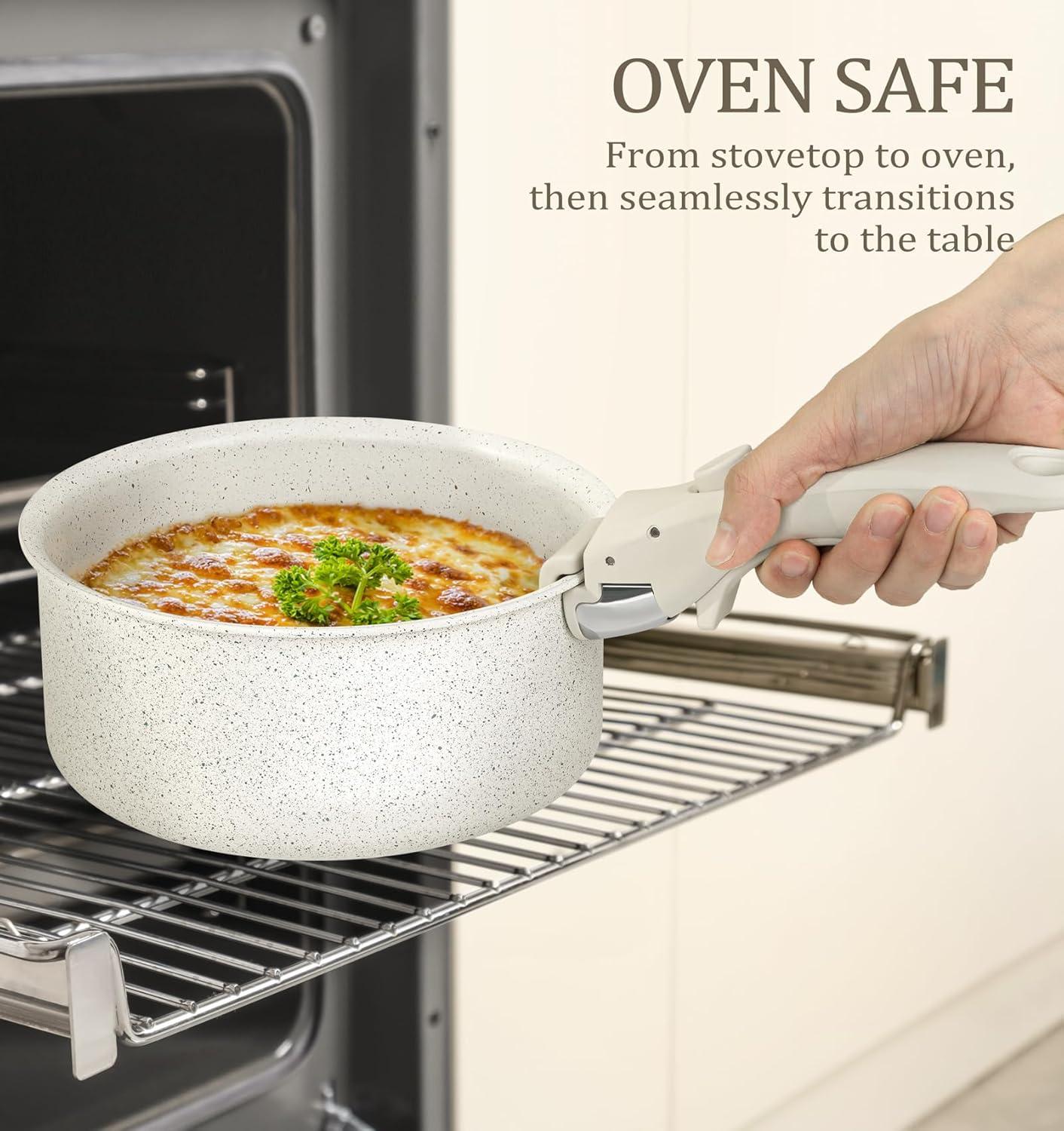 image:imageMICHELANGELO Sauce Pan Set Nonstick 1Qt amp 2 Qt amp 3Qt Pots with Removable Handles Non Toxic Saucepan Set with Detachable Handle Stackable Pot Set for RV Camping Oven Safe 6 PieceWhite