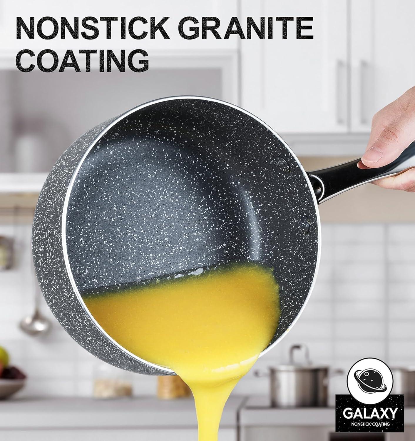 image:imageMICHELANGELO Sauce Pan with Lid Granite Saucepans with Lids 1Qt amp 2Qt amp 3Qt Sauce Pan Sets Nonstick Saucepan Set with Stainless Steel Handle Oven Safe Grey12 3 Quarts