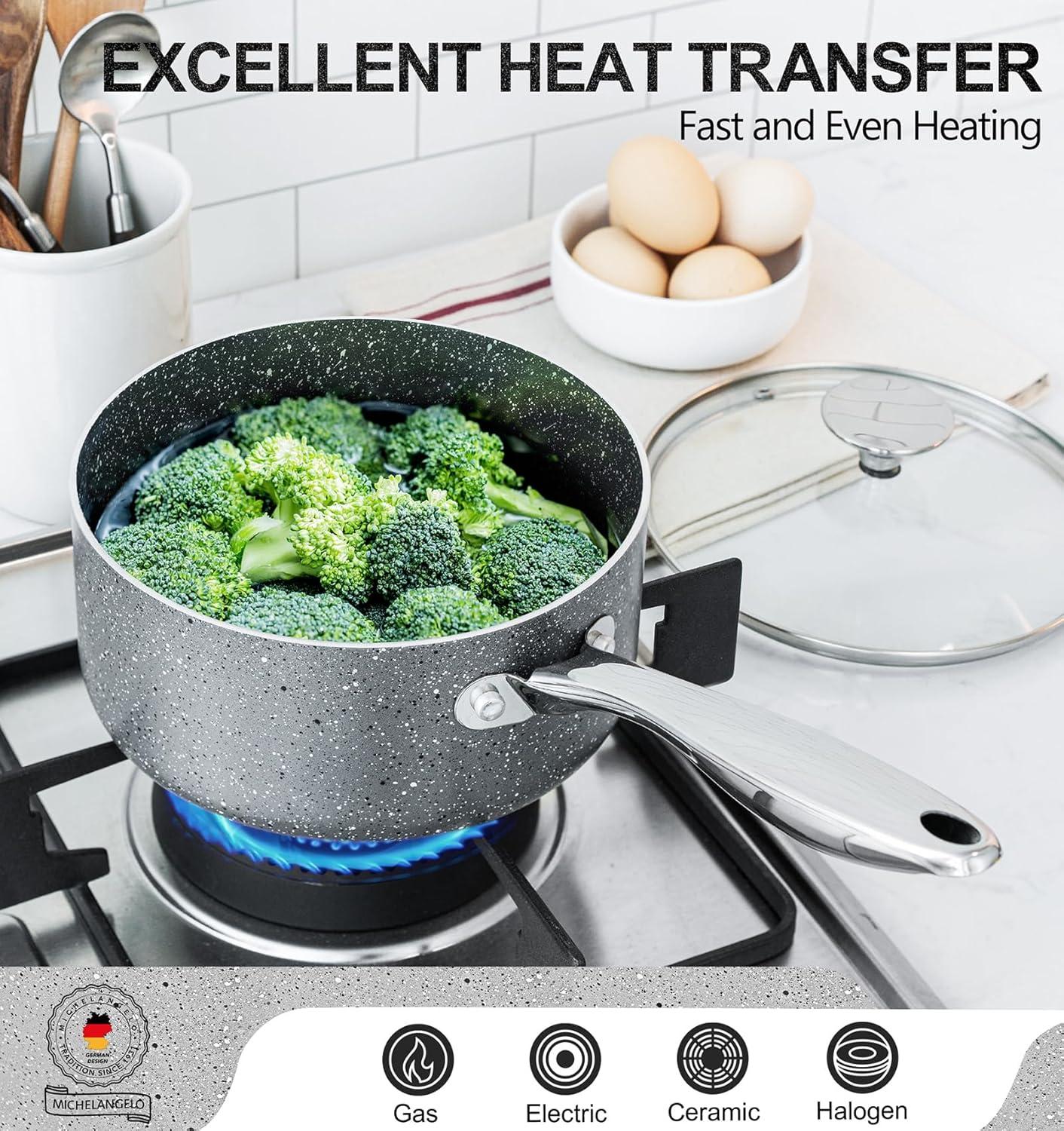 image:imageMICHELANGELO Sauce Pan with Lid Granite Saucepans with Lids 1Qt amp 2Qt amp 3Qt Sauce Pan Sets Nonstick Saucepan Set with Stainless Steel Handle Oven Safe Grey12 3 Quarts