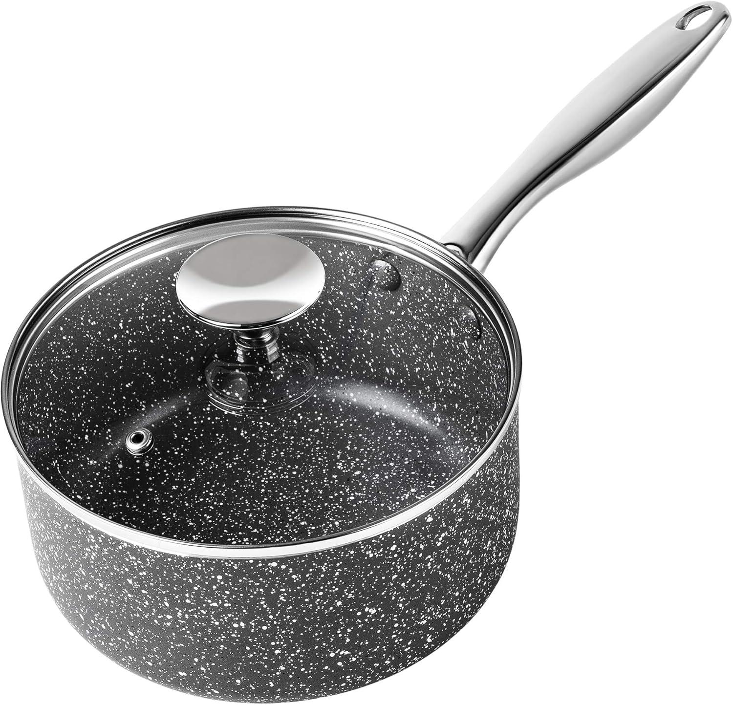 image:imageMICHELANGELO Sauce Pan with Lid Granite Saucepans with Lids 1Qt amp 2Qt amp 3Qt Sauce Pan Sets Nonstick Saucepan Set with Stainless Steel Handle Oven Safe Grey2 Quarts