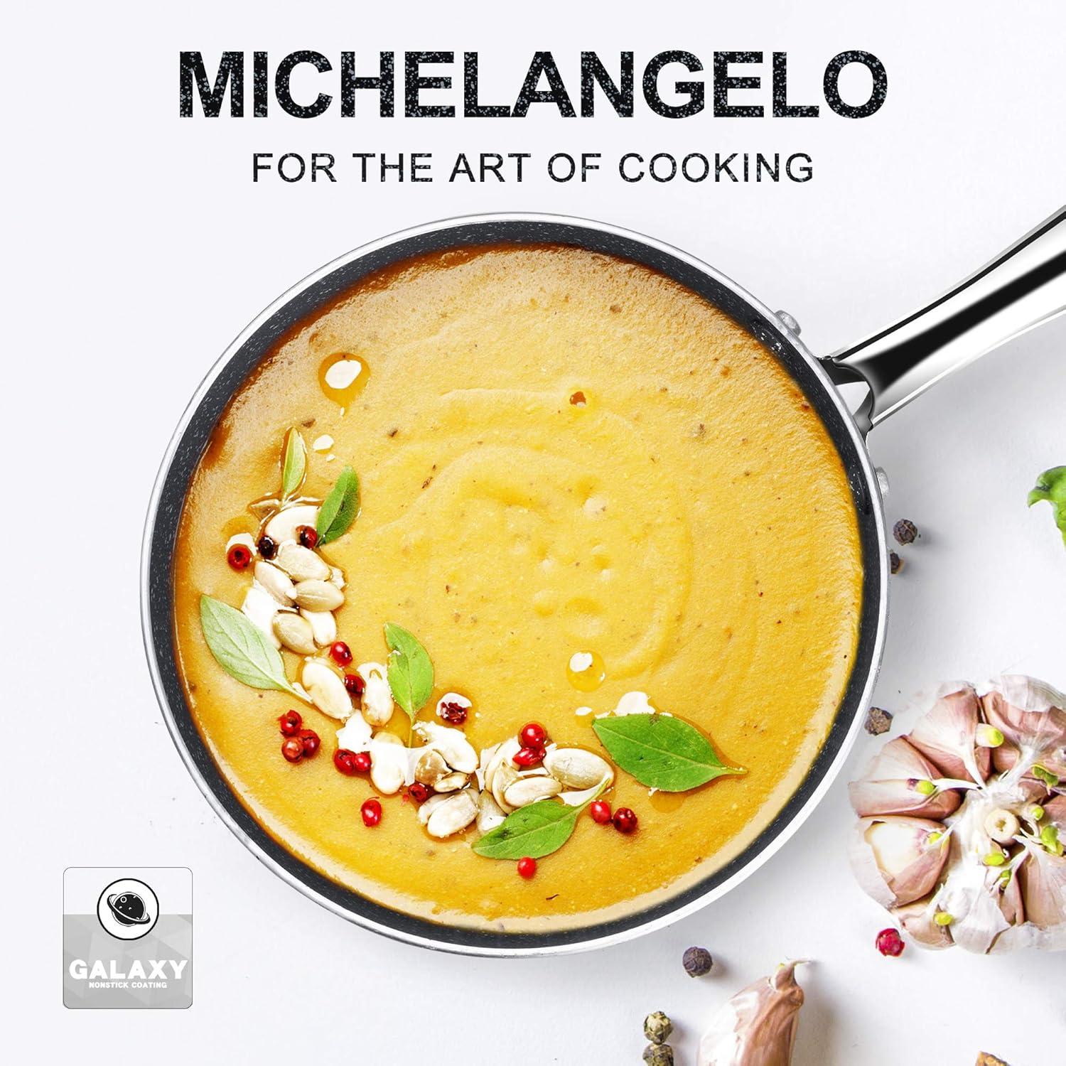 image:imageMICHELANGELO Sauce Pan with Lid Granite Saucepans with Lids 1Qt amp 2Qt amp 3Qt Sauce Pan Sets Nonstick Saucepan Set with Stainless Steel Handle Oven Safe Grey2 Quarts