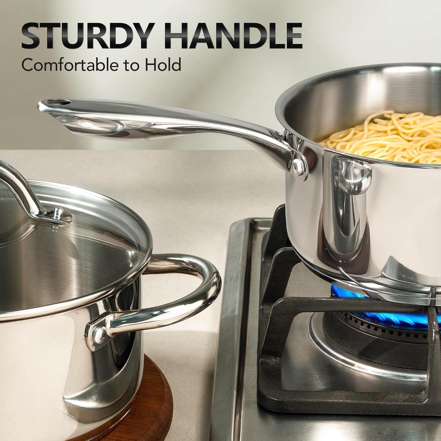 image:imageMICHELANGELO Saucepan Set 6pc 1810 Stainless Steel Sauce Pan with Lid TriPly Bottom Sauce Pot Set Nonstick Saucepan Induction Compatible 1QT amp 2QT amp3QTTriPly Bottom
