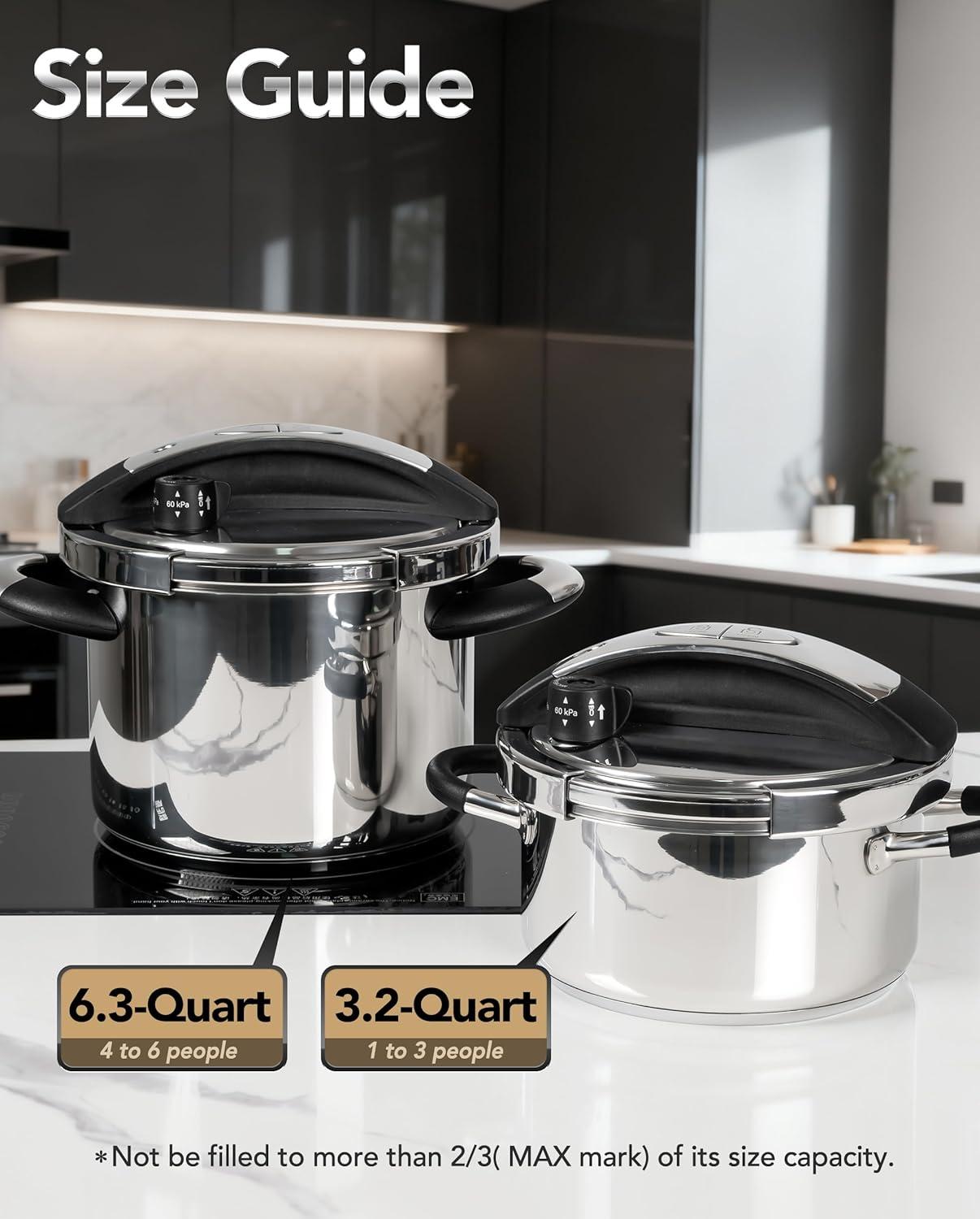 image:imageMICHELANGELO Small Pressure Cooker Stainless Steel 32 Quart Olla de Presion OneHand Locking System Induction Compatible with Glass Lid amp Steamer32 Quarts