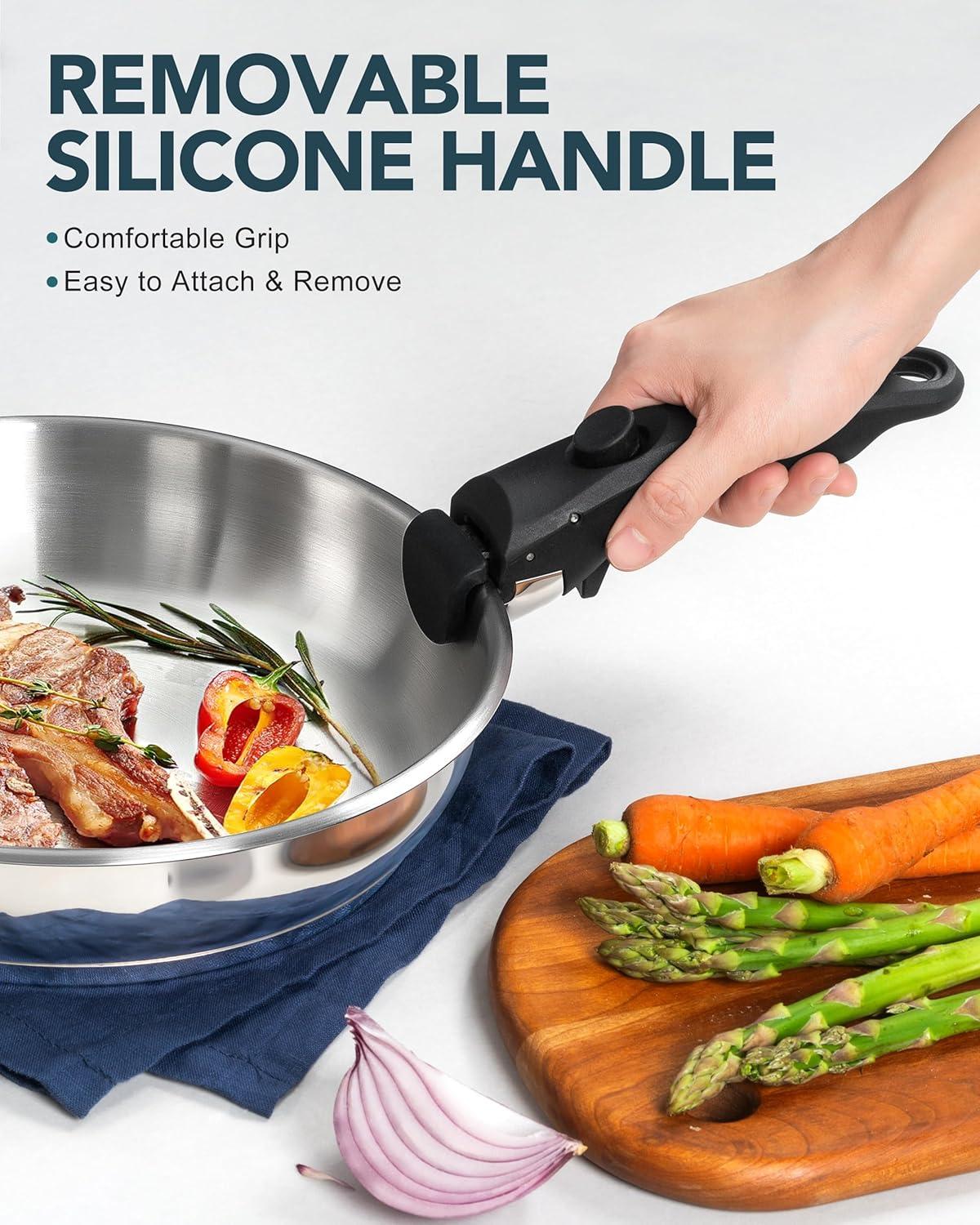 image:imageMICHELANGELO Stainless Steel Frying Pan Set Cooking Pans with Removable Handle Triply Base Stainless Steel Pan Set Induction Compatible Skillet 8 amp 95 amp 11