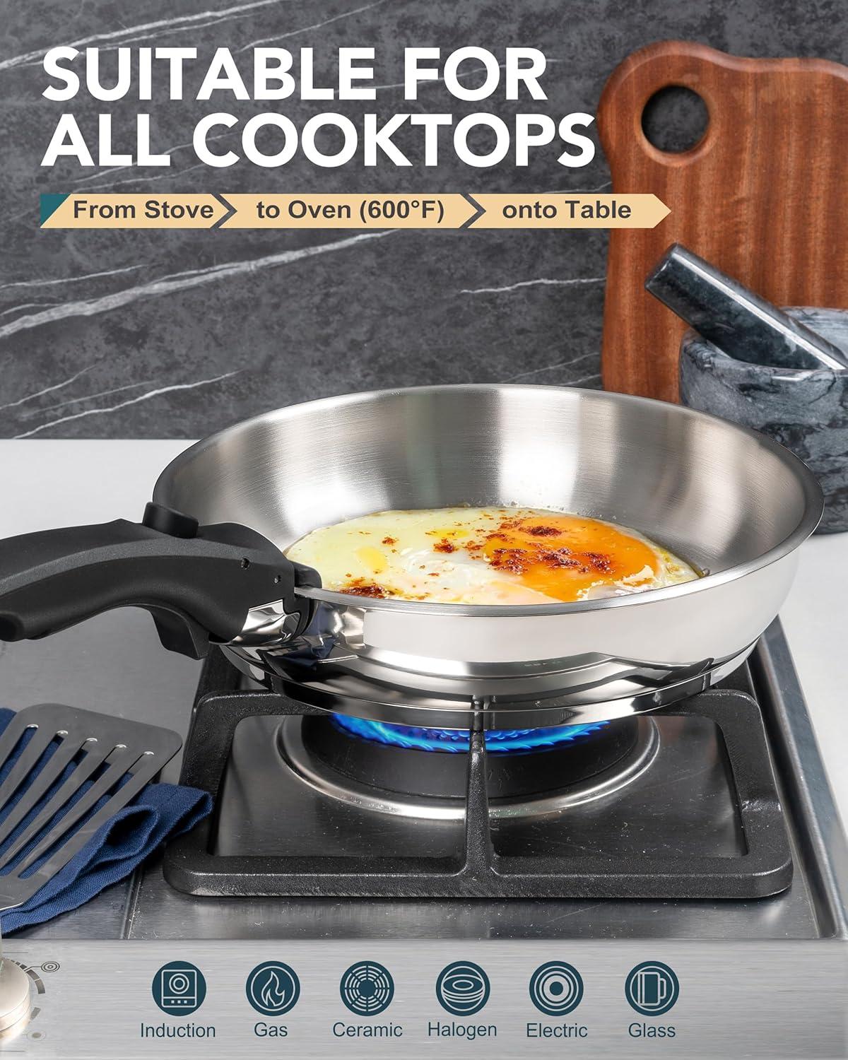 image:imageMICHELANGELO Stainless Steel Frying Pan Set Cooking Pans with Removable Handle Triply Base Stainless Steel Pan Set Induction Compatible Skillet 8 amp 95 amp 11