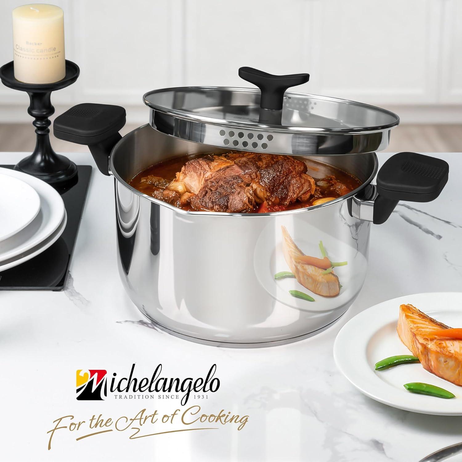 image:imageMICHELANGELO Stainless Steel Pasta Pot with Strainer Lid Pasta Cooker 8 Quart Induction Pot with Lid 8 Qt Spaghetti Pot with Silicone Handle8 Quart