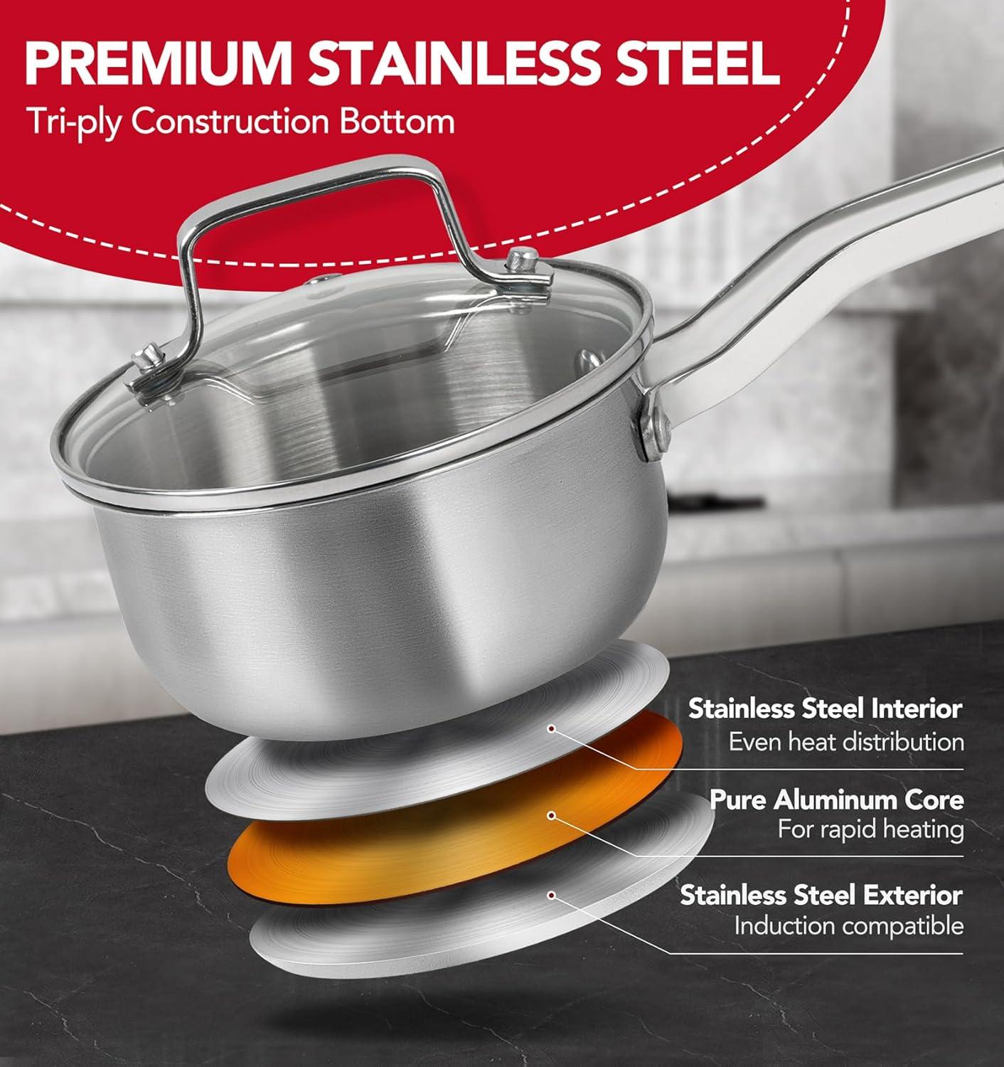 image:imageMICHELANGELO Stainless Steel Pot Set 1QT amp 2QT amp 3QT Stainless Steel Sauce Pan with Lid Induction Saucepan Set Small Pots for Cooking 6 Pcs123qt