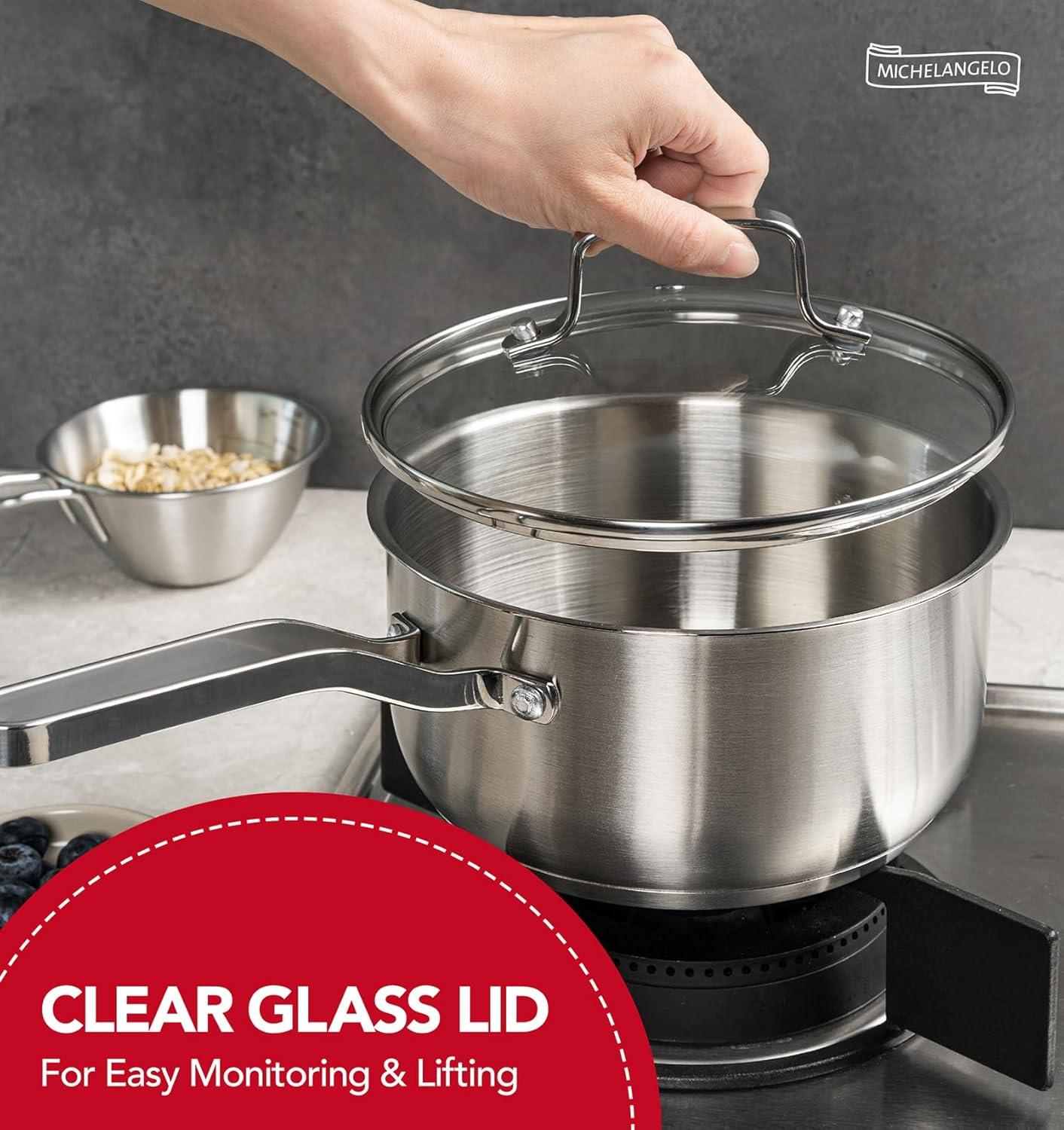 image:imageMICHELANGELO Stainless Steel Pot Set 1QT amp 2QT amp 3QT Stainless Steel Sauce Pan with Lid Induction Saucepan Set Small Pots for Cooking 6 Pcs123qt