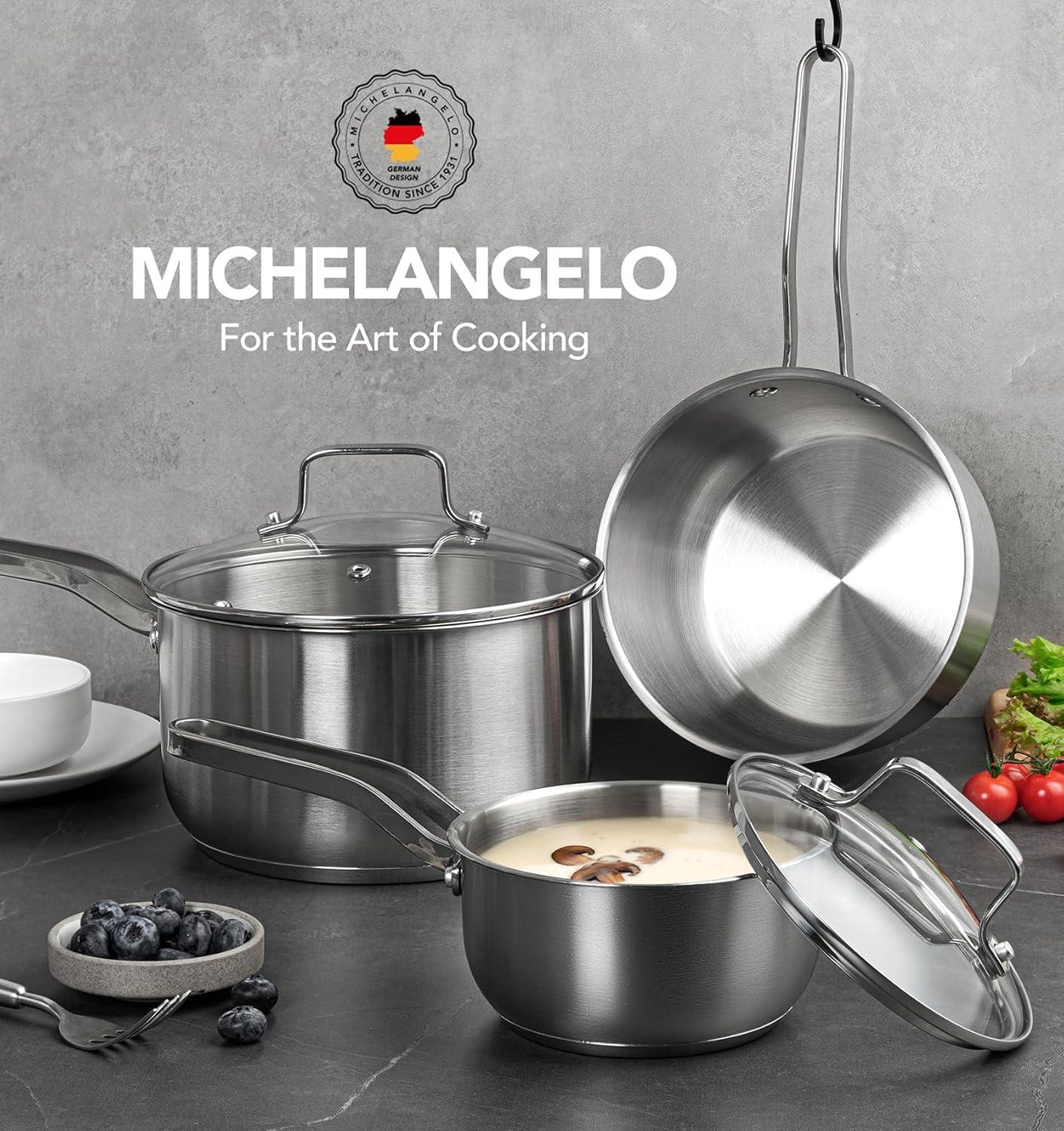 image:imageMICHELANGELO Stainless Steel Pot Set 1QT amp 2QT amp 3QT Stainless Steel Sauce Pan with Lid Induction Saucepan Set Small Pots for Cooking 6 Pcs123qt