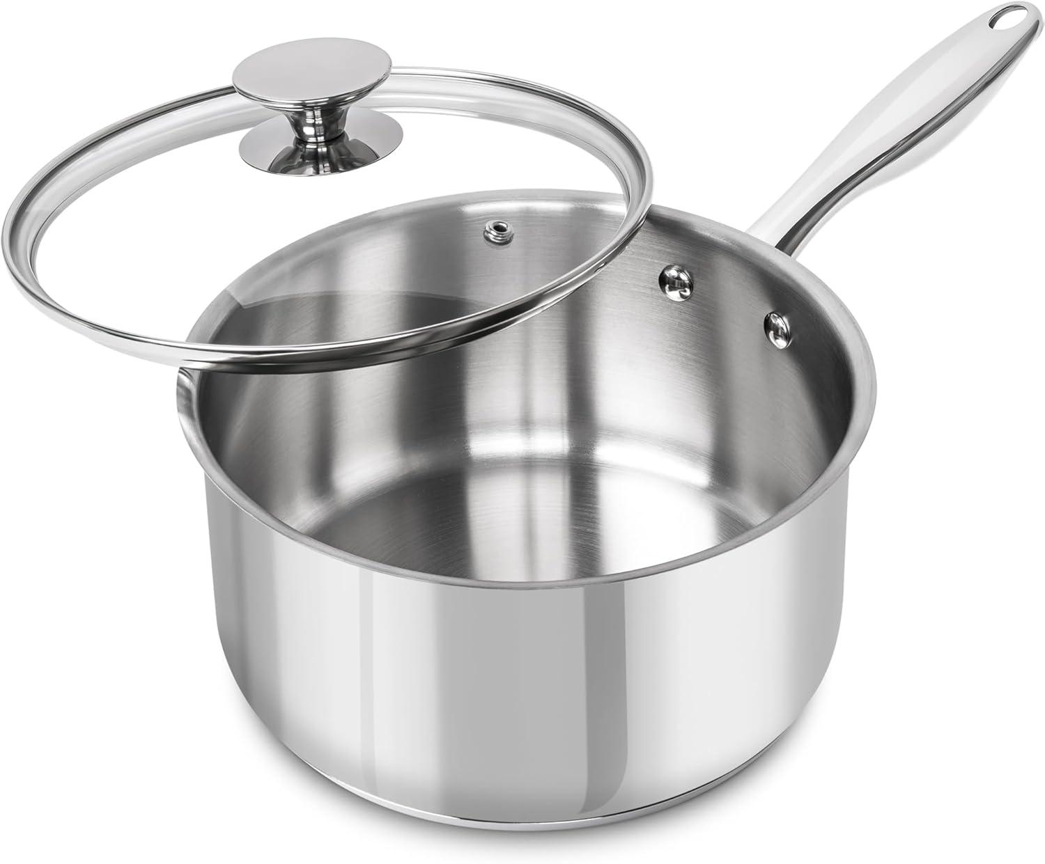 image:imageMICHELANGELO Stainless Steel Pot Set with Lids 1QT amp 2QT amp 3QT Stainless Steel Saucepan Set 6pcs 1810 Induction Saucepans Induction Compatible Dishwasher SafeTriPly Bottom