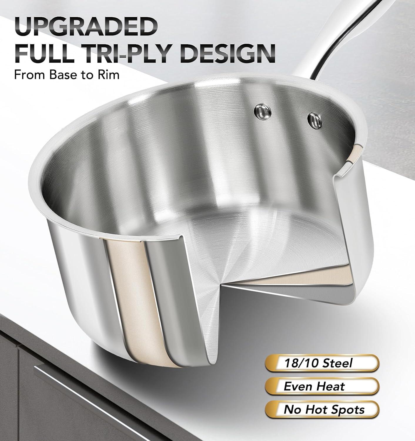image:imageMICHELANGELO Stainless Steel Pot Set with Lids 1QT amp 2QT amp 3QT Stainless Steel Saucepan Set 6pcs 1810 Induction Saucepans Induction Compatible Dishwasher SafeFull TriPly