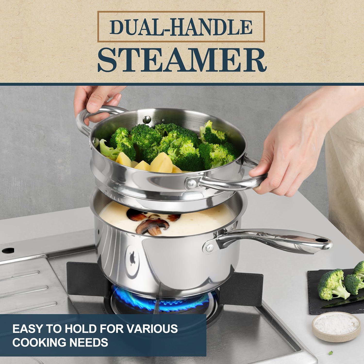 image:imageMICHELANGELO Stainless Steel Pot Set with Lids 1QT amp 2QT amp 3QT Stainless Steel Saucepan Set 6pcs 1810 Induction Saucepans Induction Compatible Dishwasher SafeTriPly Bottom