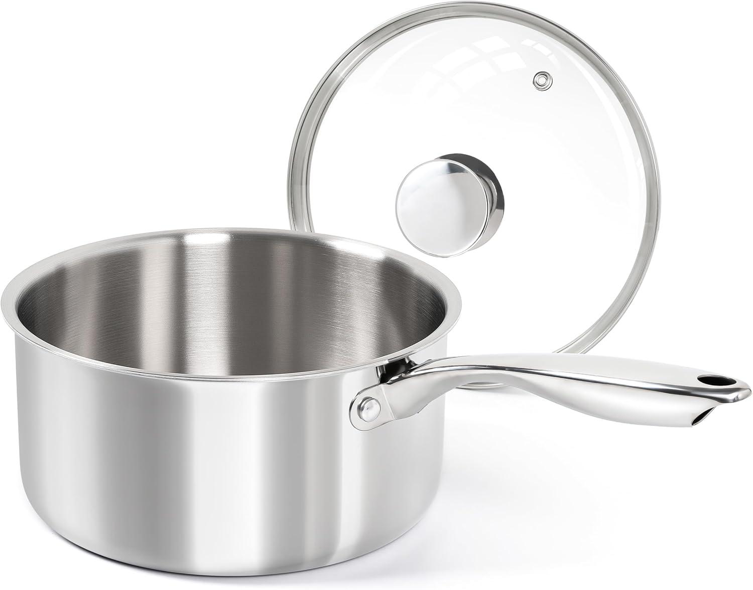 image:imageMICHELANGELO Stainless Steel Pot Set with Lids 1QT amp 2QT amp 3QT Stainless Steel Saucepan Set 6pcs 1810 Induction Saucepans Induction Compatible Dishwasher SafeFull TriPly