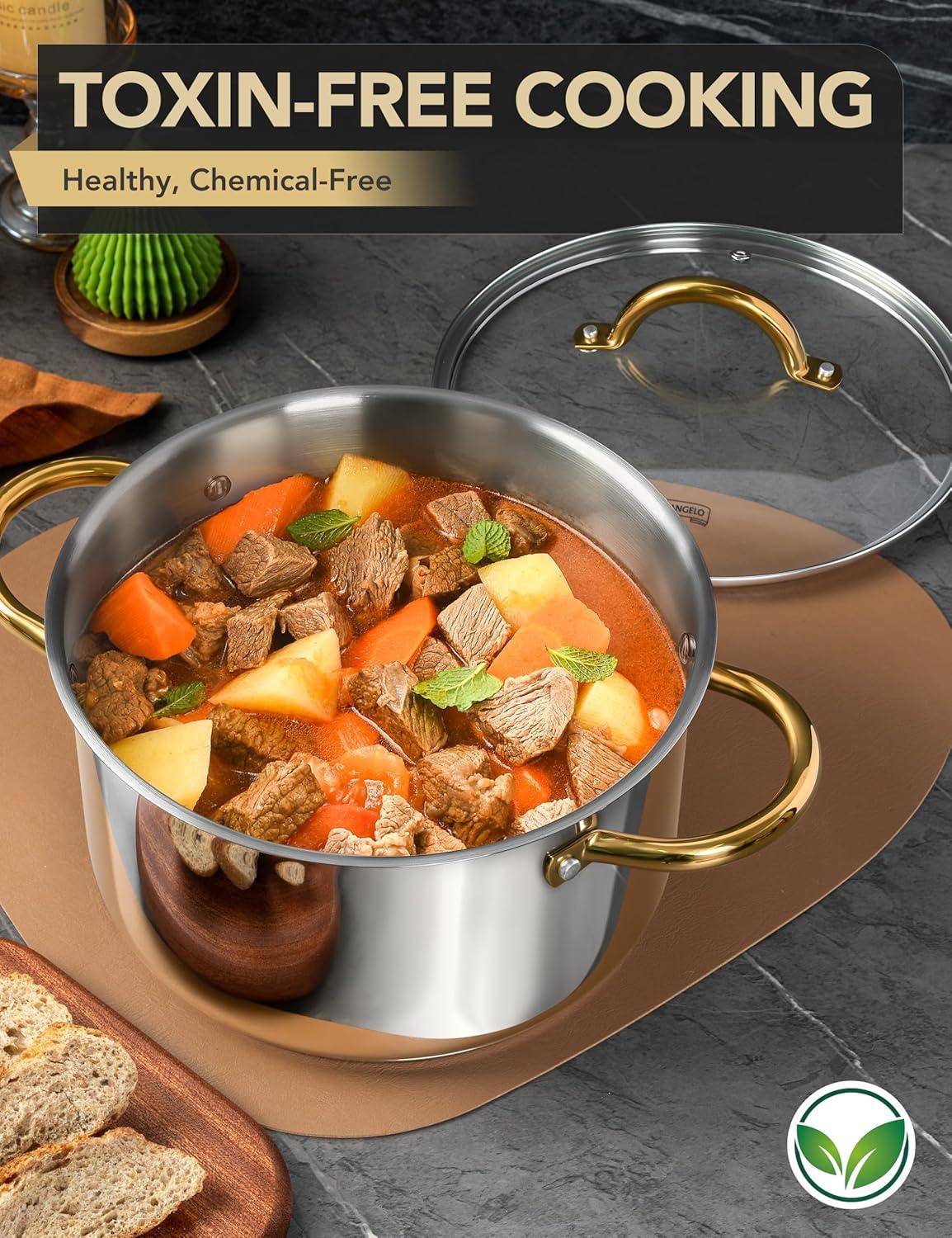 image:imageMICHELANGELO Stainless Steel Pots Large Soup Pot with Lid 10 Quart Stock Pot with Lid Cooking Pots Induction Compatible Oven amp Dishwasher Safe10 Quart