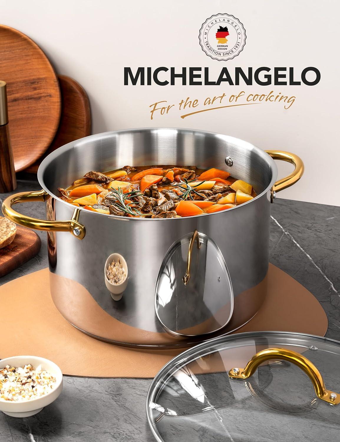 image:imageMICHELANGELO Stainless Steel Pots Large Soup Pot with Lid 10 Quart Stock Pot with Lid Cooking Pots Induction Compatible Oven amp Dishwasher Safe10 Quart