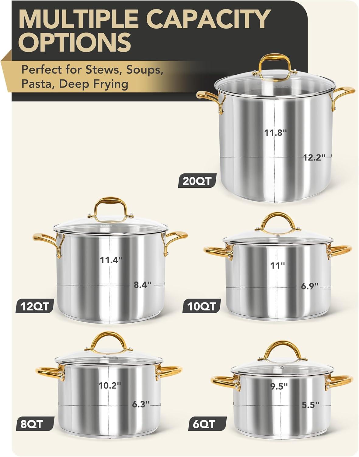 image:imageMICHELANGELO Stainless Steel Pots Large Soup Pot with Lid 10 Quart Stock Pot with Lid Cooking Pots Induction Compatible Oven amp Dishwasher Safe12 Quart