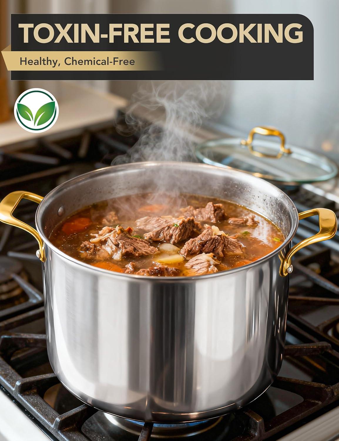 image:imageMICHELANGELO Stainless Steel Pots Large Soup Pot with Lid 10 Quart Stock Pot with Lid Cooking Pots Induction Compatible Oven amp Dishwasher Safe12 Quart