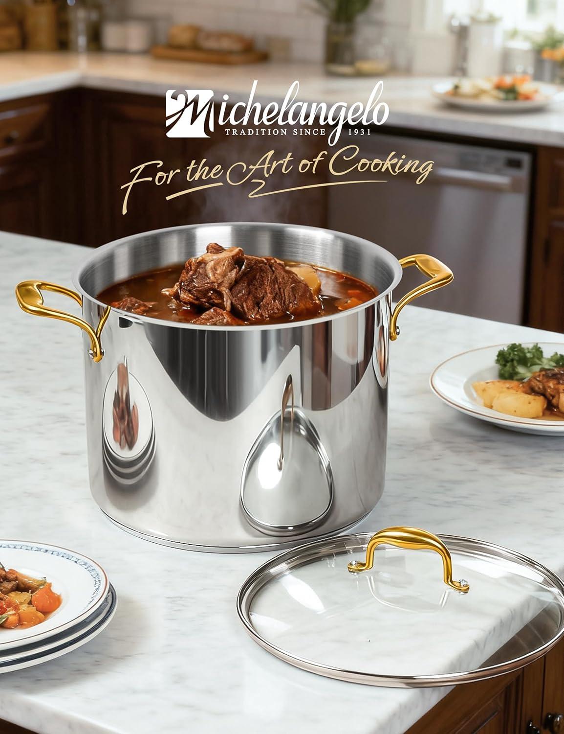 image:imageMICHELANGELO Stainless Steel Pots Large Soup Pot with Lid 10 Quart Stock Pot with Lid Cooking Pots Induction Compatible Oven amp Dishwasher Safe20 Quart