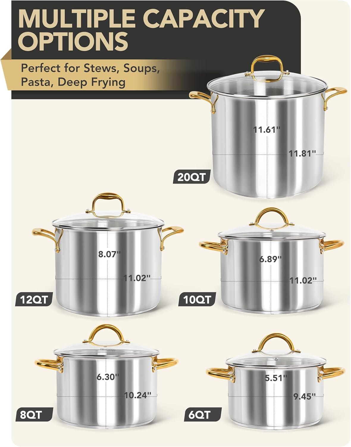 image:imageMICHELANGELO Stainless Steel Pots Large Soup Pot with Lid 10 Quart Stock Pot with Lid Cooking Pots Induction Compatible Oven amp Dishwasher Safe8 Quart