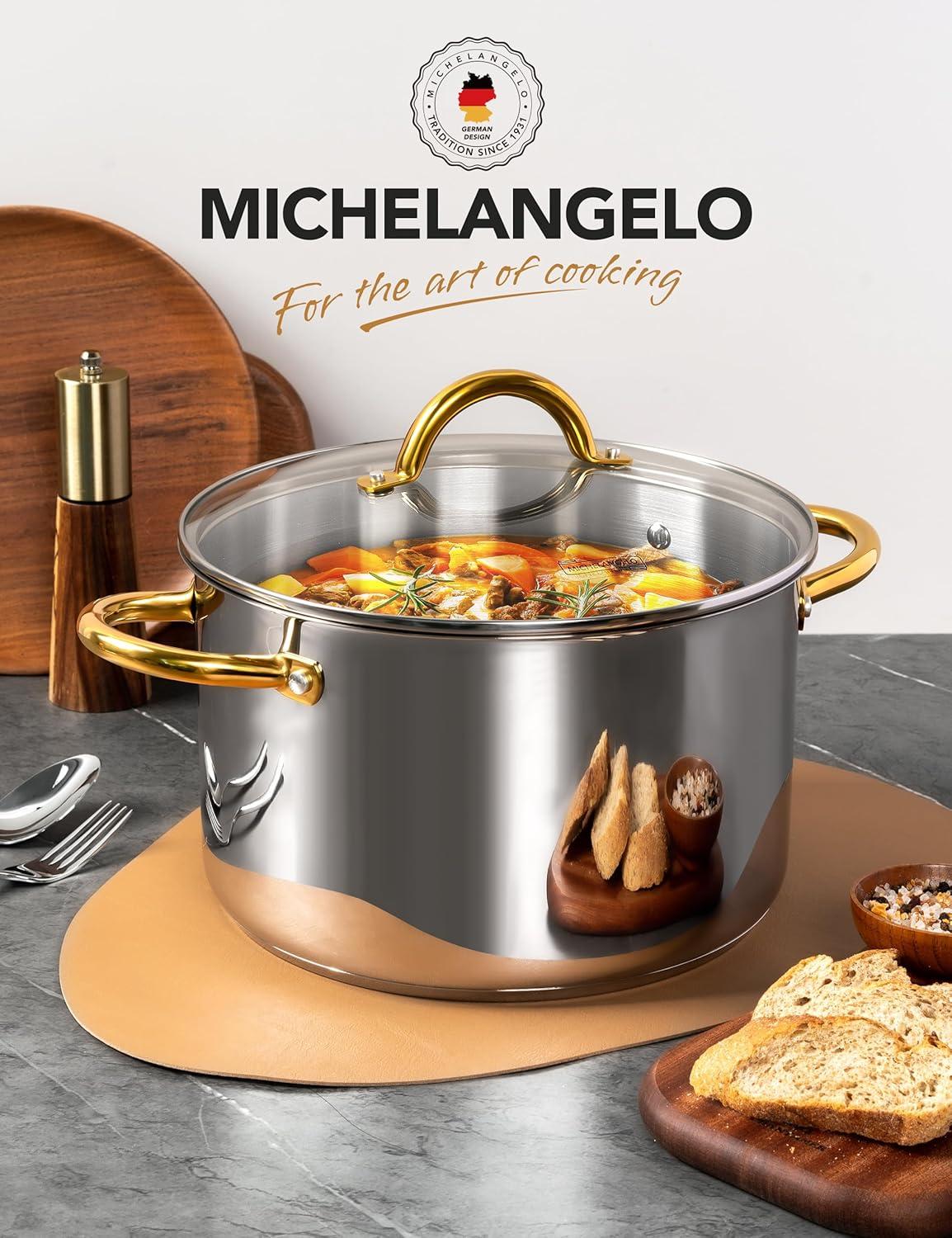 image:imageMICHELANGELO Stainless Steel Pots Large Soup Pot with Lid 10 Quart Stock Pot with Lid Cooking Pots Induction Compatible Oven amp Dishwasher Safe8 Quart
