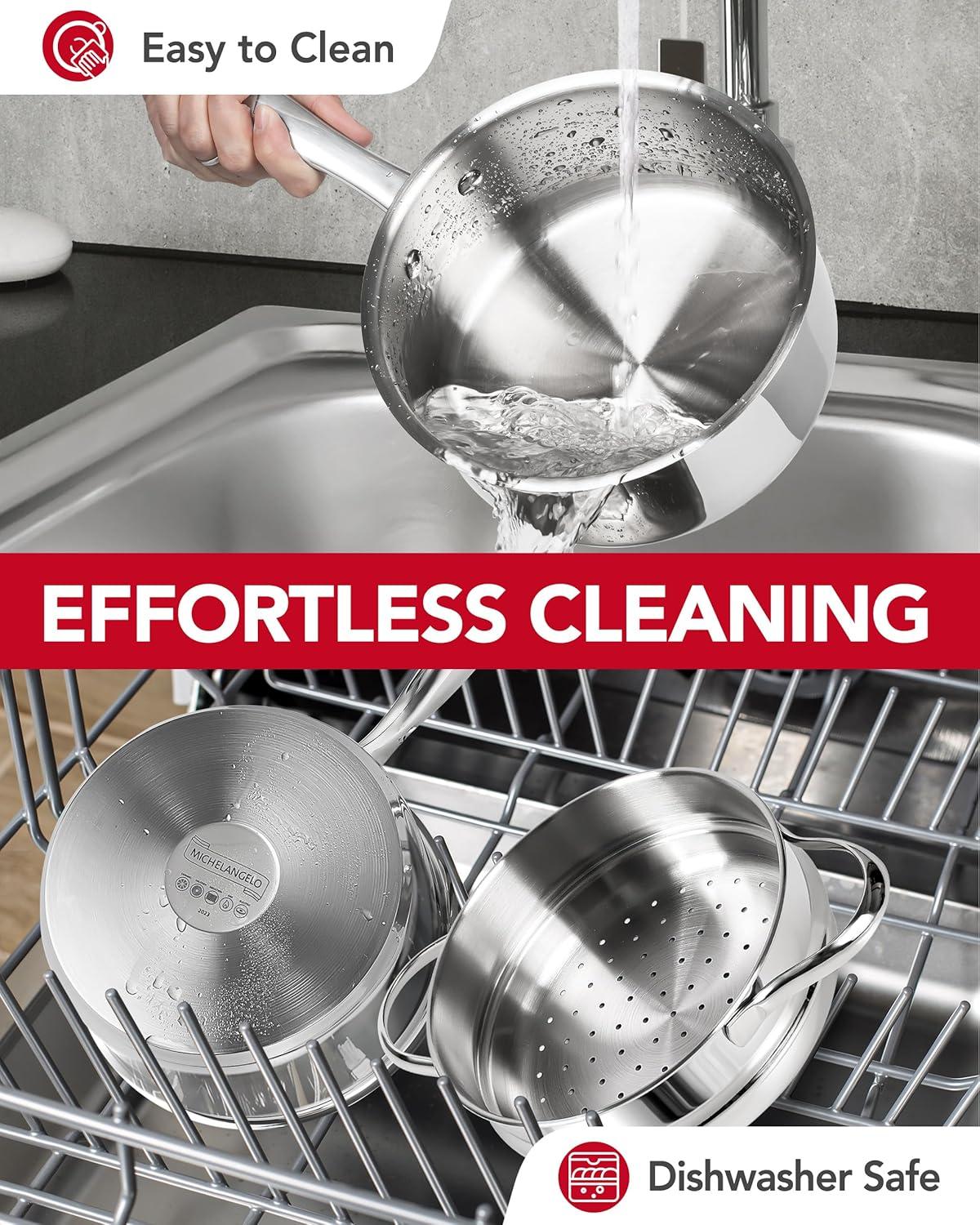 image:imageMICHELANGELO Stainless Steel Sauce Pan Set 1 2 3 Qt Saucepans with Lids Small Stainless Steel Pots for Cooking Induction Compatible Dishwasher amp Oven Safe25 Quart with Steamer