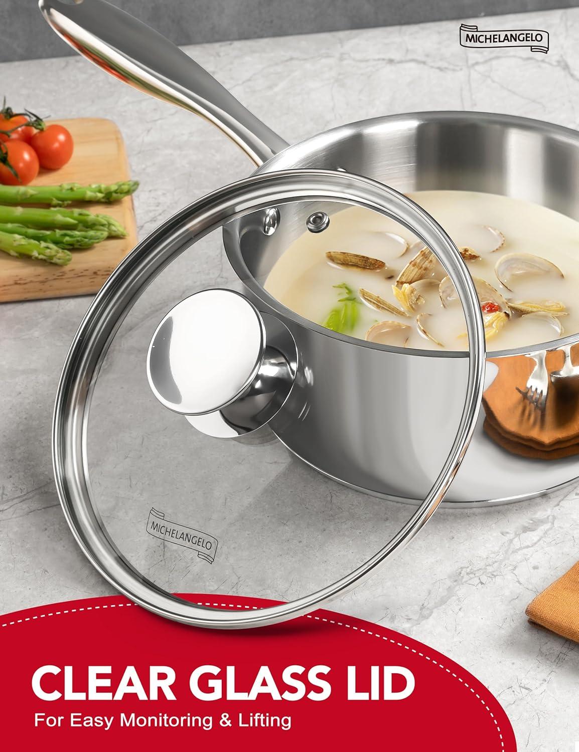 image:imageMICHELANGELO Stainless Steel Sauce Pan Set 1 2 3 Qt Saucepans with Lids Small Stainless Steel Pots for Cooking Induction Compatible Dishwasher amp Oven Safe123 Quart