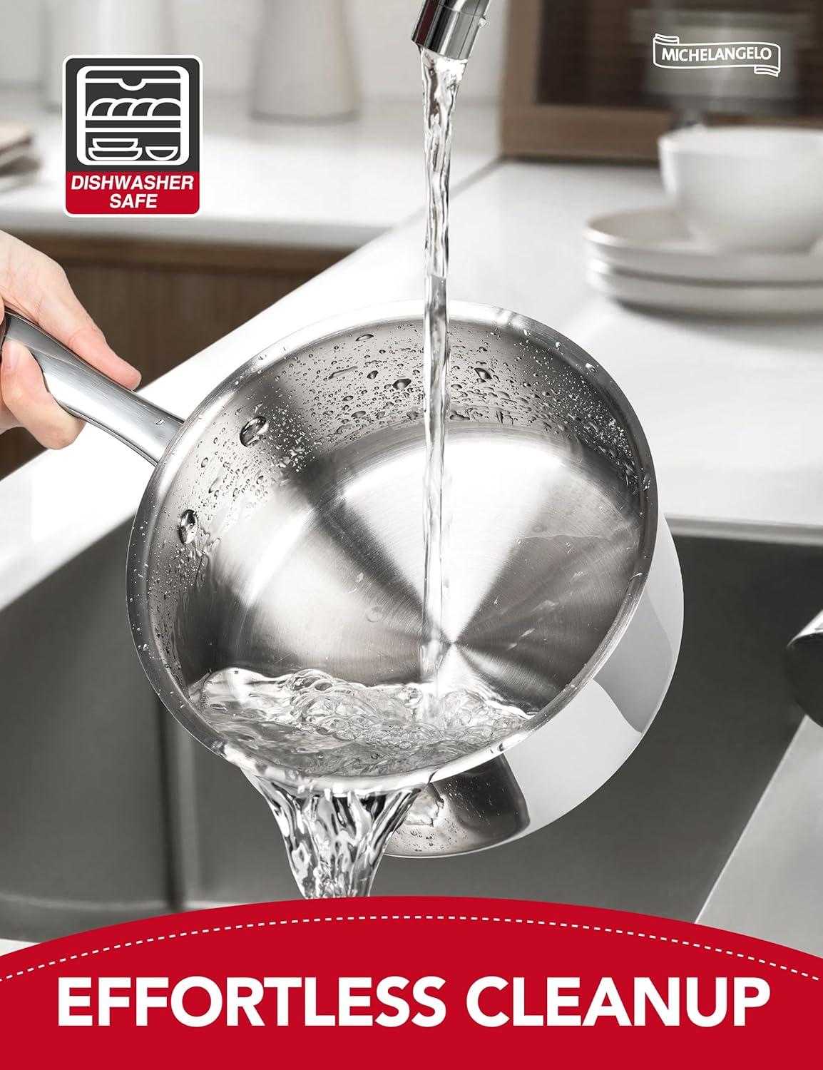 image:imageMICHELANGELO Stainless Steel Sauce Pan Set 1 2 3 Qt Saucepans with Lids Small Stainless Steel Pots for Cooking Induction Compatible Dishwasher amp Oven Safe123 Quart