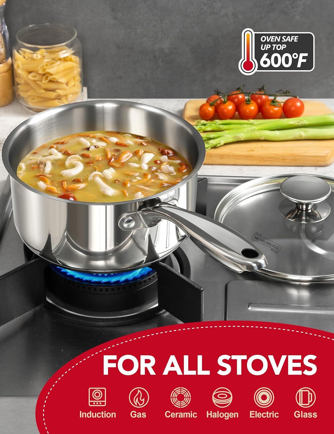 image:imageMICHELANGELO Stainless Steel Sauce Pan Set 1 2 3 Qt Saucepans with Lids Small Stainless Steel Pots for Cooking Induction Compatible Dishwasher amp Oven Safe123 Quart