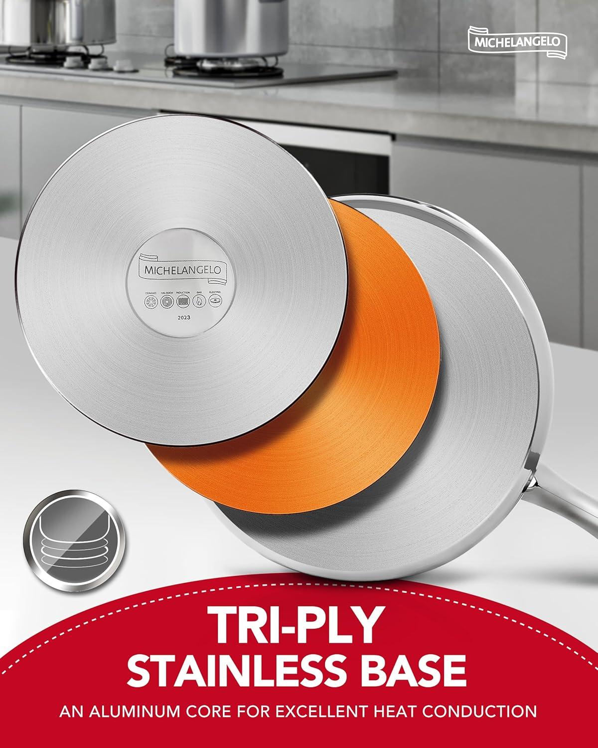 image:imageMICHELANGELO Stainless Steel Sauce Pan Set 1 2 3 Qt Saucepans with Lids Small Stainless Steel Pots for Cooking Induction Compatible Dishwasher amp Oven Safe25 Quart with Steamer