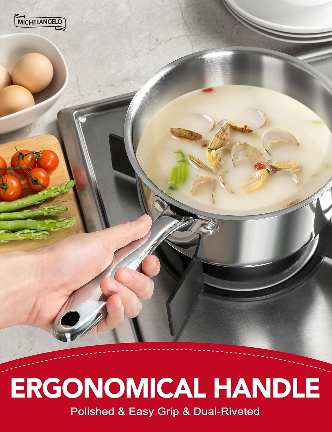 image:imageMICHELANGELO Stainless Steel Sauce Pan Set 1 2 3 Qt Saucepans with Lids Small Stainless Steel Pots for Cooking Induction Compatible Dishwasher amp Oven Safe123 Quart