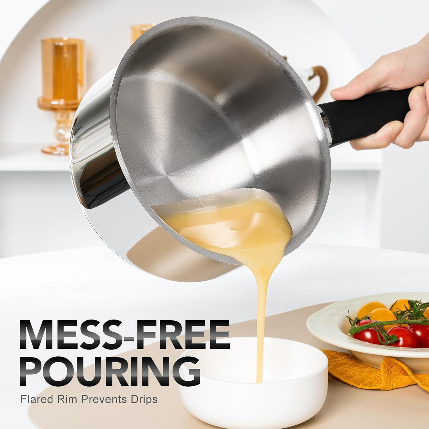 image:imageMICHELANGELO Stainless Steel Sauce Pan with Lid 1QT amp 2QT amp 3QT TriPly Stainless Steel Saucepans with Straight Bakelite Handle amp Square Lid Knob Nonstick Sauce Pans Set Induction Compatible