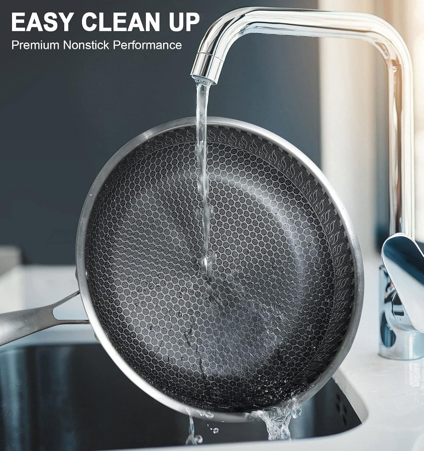 image:imageMICHELANGELO Stainless Steel Saucepan Set 1QT amp 2QT amp 3QT 10 amp 12 Inch Stainless Steel Pans with Honeycomb Coating