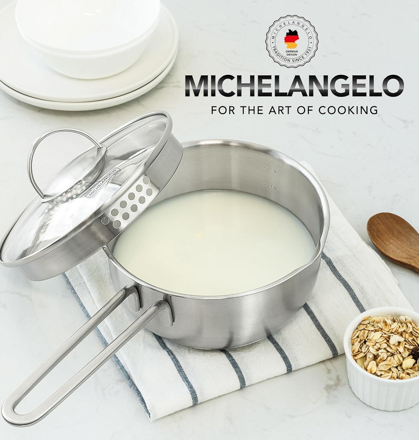 image:imageMICHELANGELO Stainless Steel Saucepan with Lid amp Pour Spout 1QT amp 2QT amp 3QT TriPly Bottom Sauce Pan Set Sauce Pot Set 6 PcsSilver