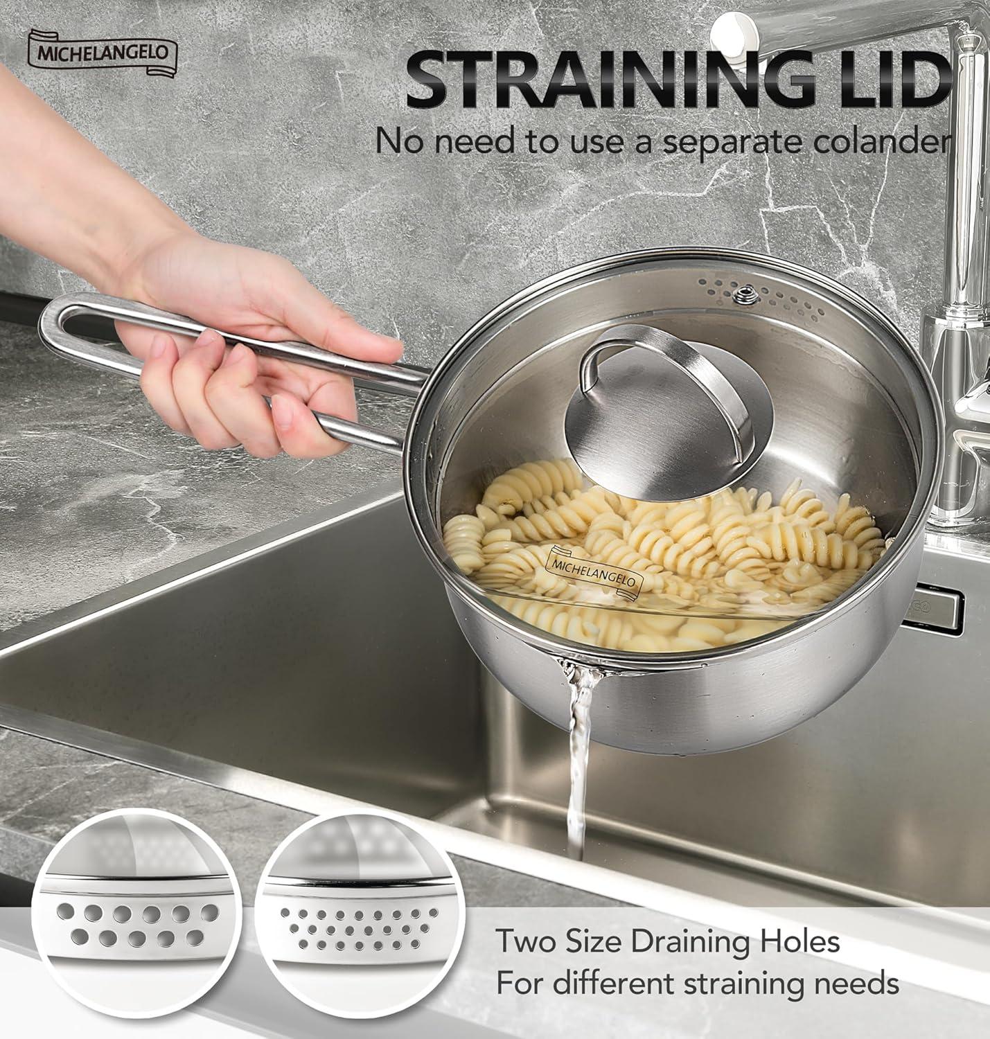 image:imageMICHELANGELO Stainless Steel Saucepan with Lid amp Pour Spout 1QT amp 2QT amp 3QT TriPly Bottom Sauce Pan Set Sauce Pot Set 6 PcsSilver