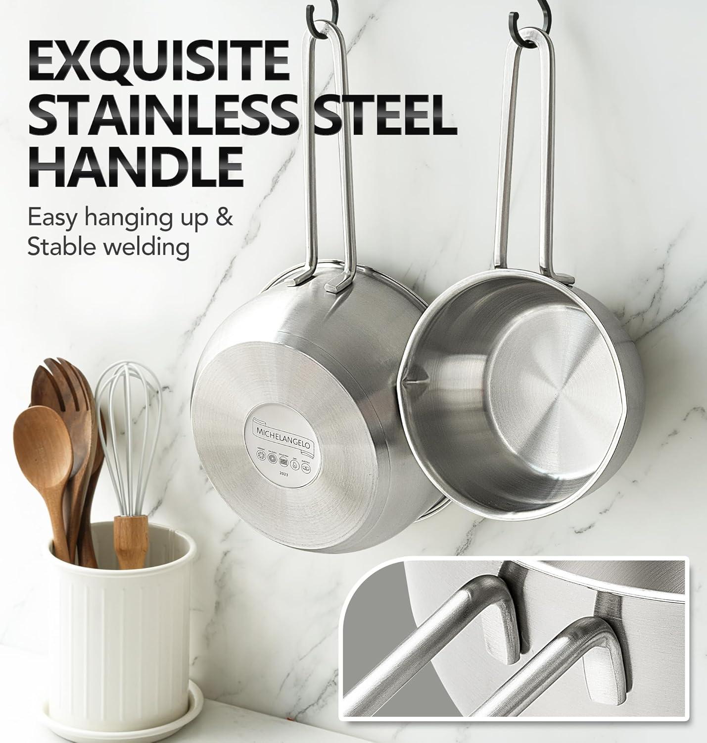 image:imageMICHELANGELO Stainless Steel Saucepan with Lid amp Pour Spout 1QT amp 2QT amp 3QT TriPly Bottom Sauce Pan Set Sauce Pot Set 6 PcsSilver