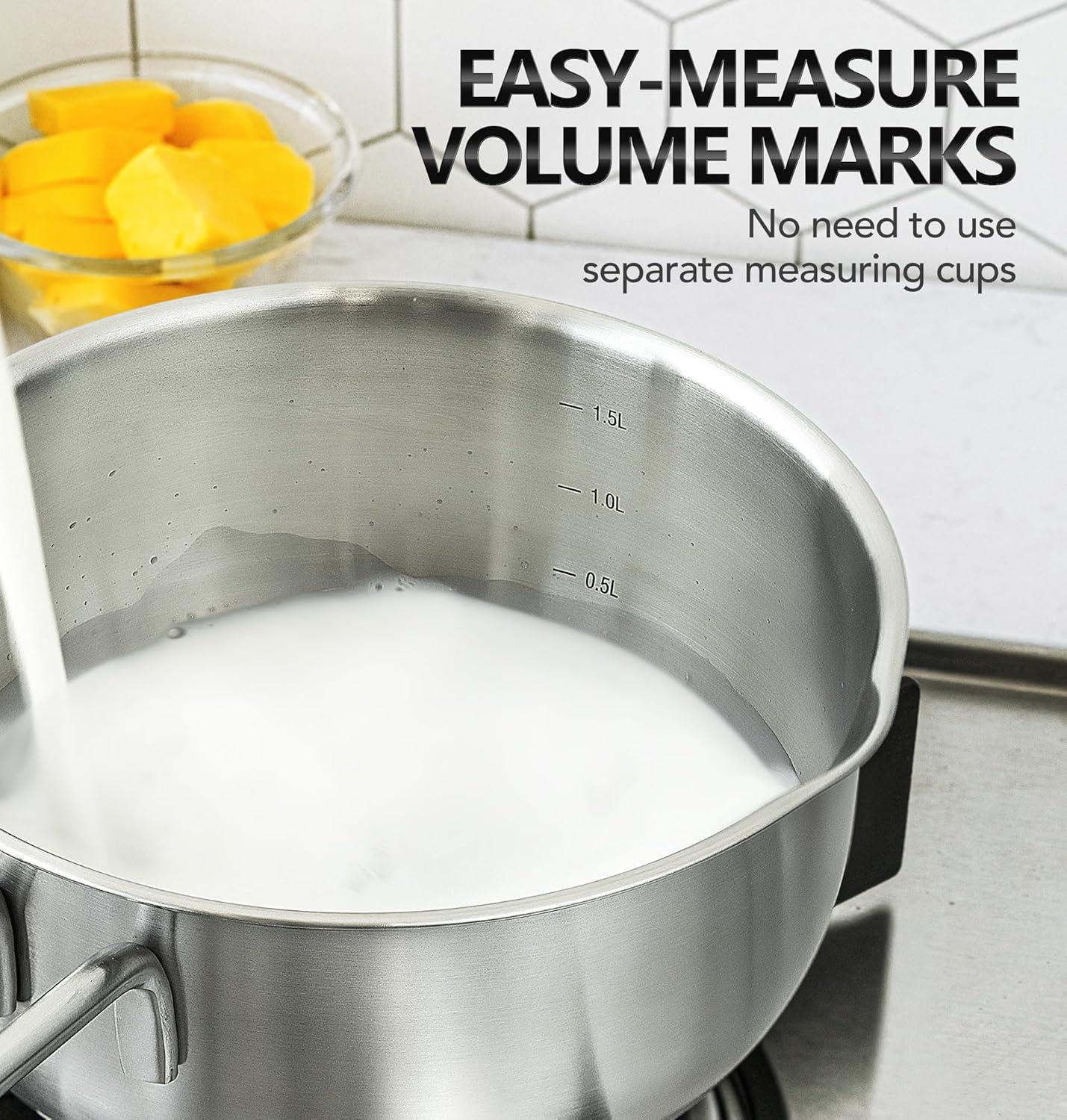 image:imageMICHELANGELO Stainless Steel Saucepan with Lid amp Pour Spout 1QT amp 2QT amp 3QT TriPly Bottom Sauce Pan Set Sauce Pot Set 6 PcsSilver