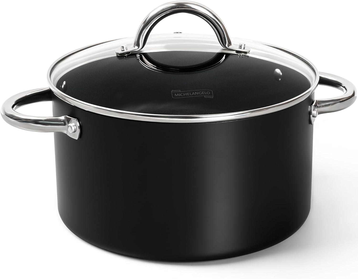 image:imageMICHELANGELO Stock Pot with Lid Nonstick Cooking Pot 6 Quart Soup Pot with Lid Non Stick Pots with Stainless Steel Handle Induction Compatible BlackBlack