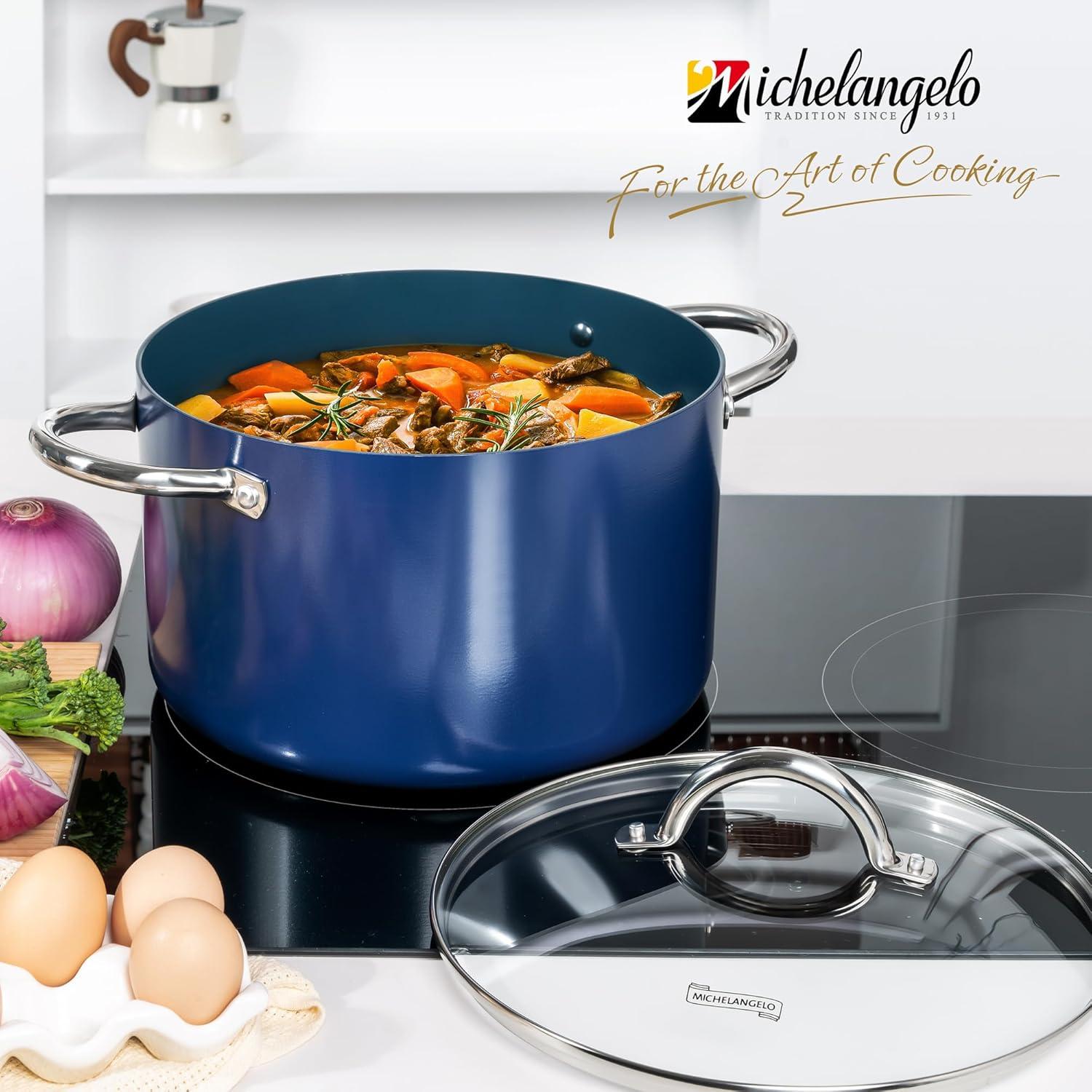 image:imageMICHELANGELO Stock Pot with Lid Nonstick Cooking Pot 6 Quart Soup Pot with Lid Non Stick Pots with Stainless Steel Handle Induction Compatible BlackBlue