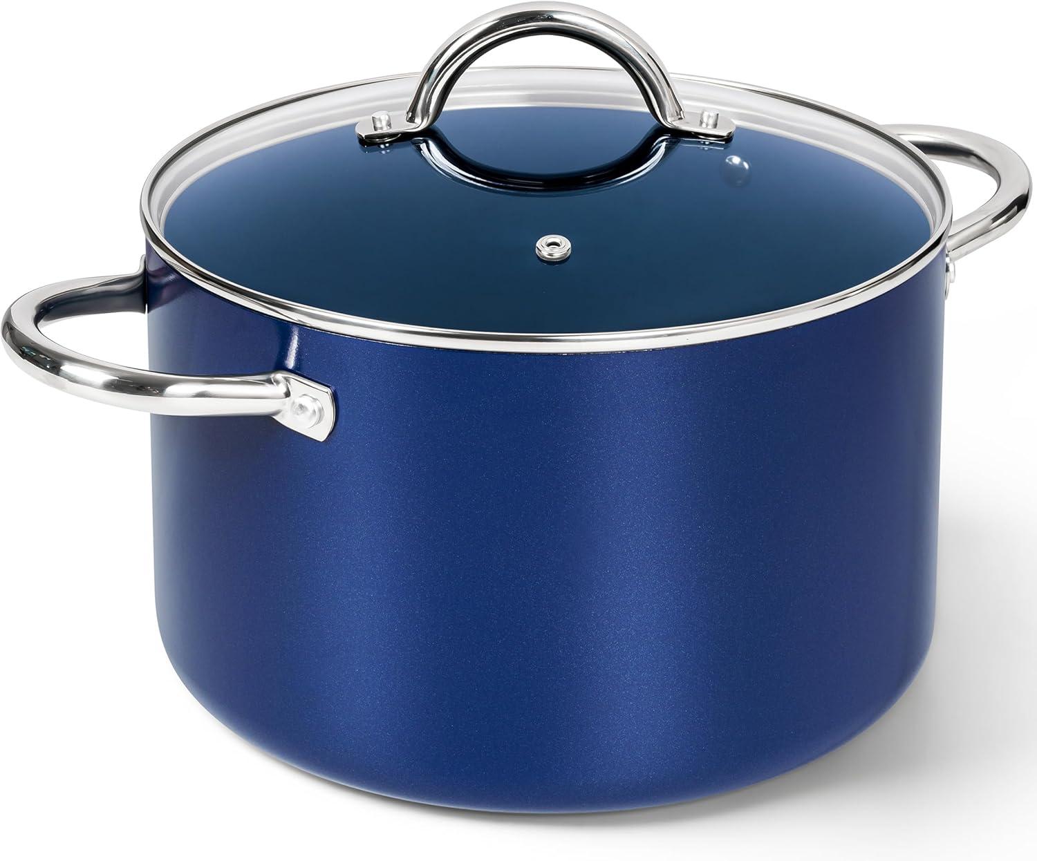 image:imageMICHELANGELO Stock Pot with Lid Nonstick Cooking Pot 6 Quart Soup Pot with Lid Non Stick Pots with Stainless Steel Handle Induction Compatible BlackBlue