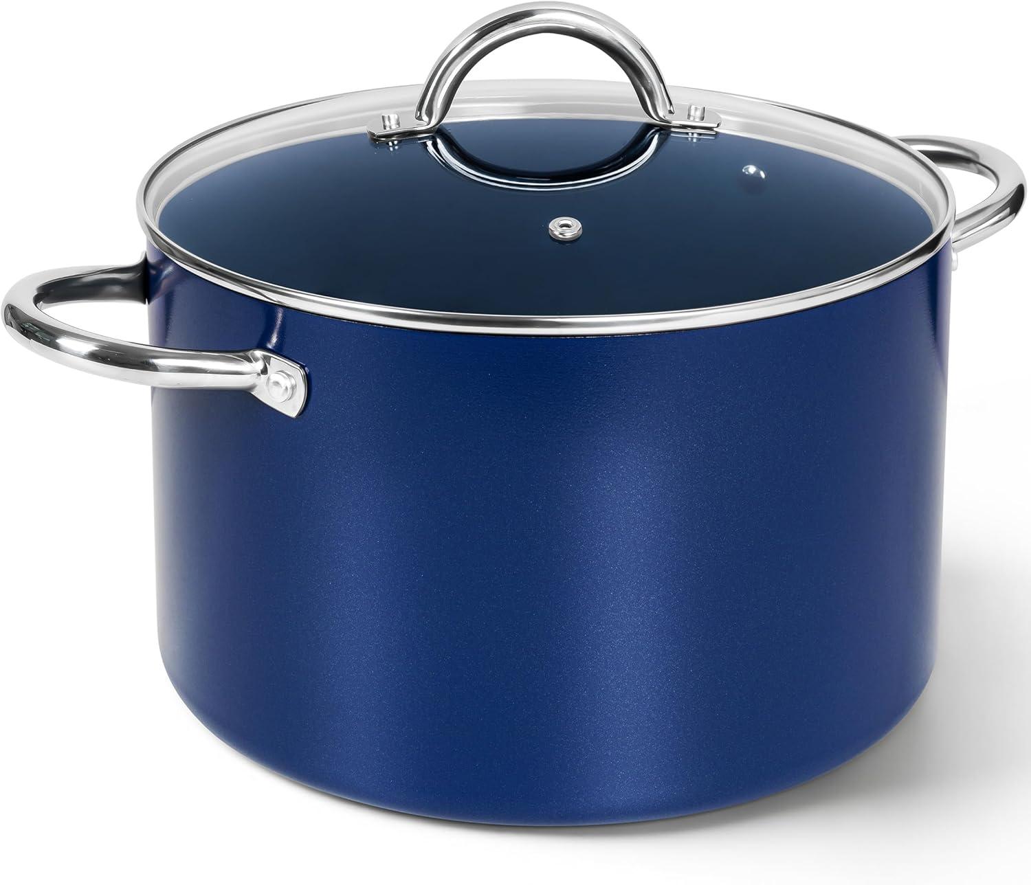 image:imageMICHELANGELO Stock Pot with Lid Nonstick Cooking Pot 6 Quart Soup Pot with Lid Non Stick Pots with Stainless Steel Handle Induction Compatible BlackBlue