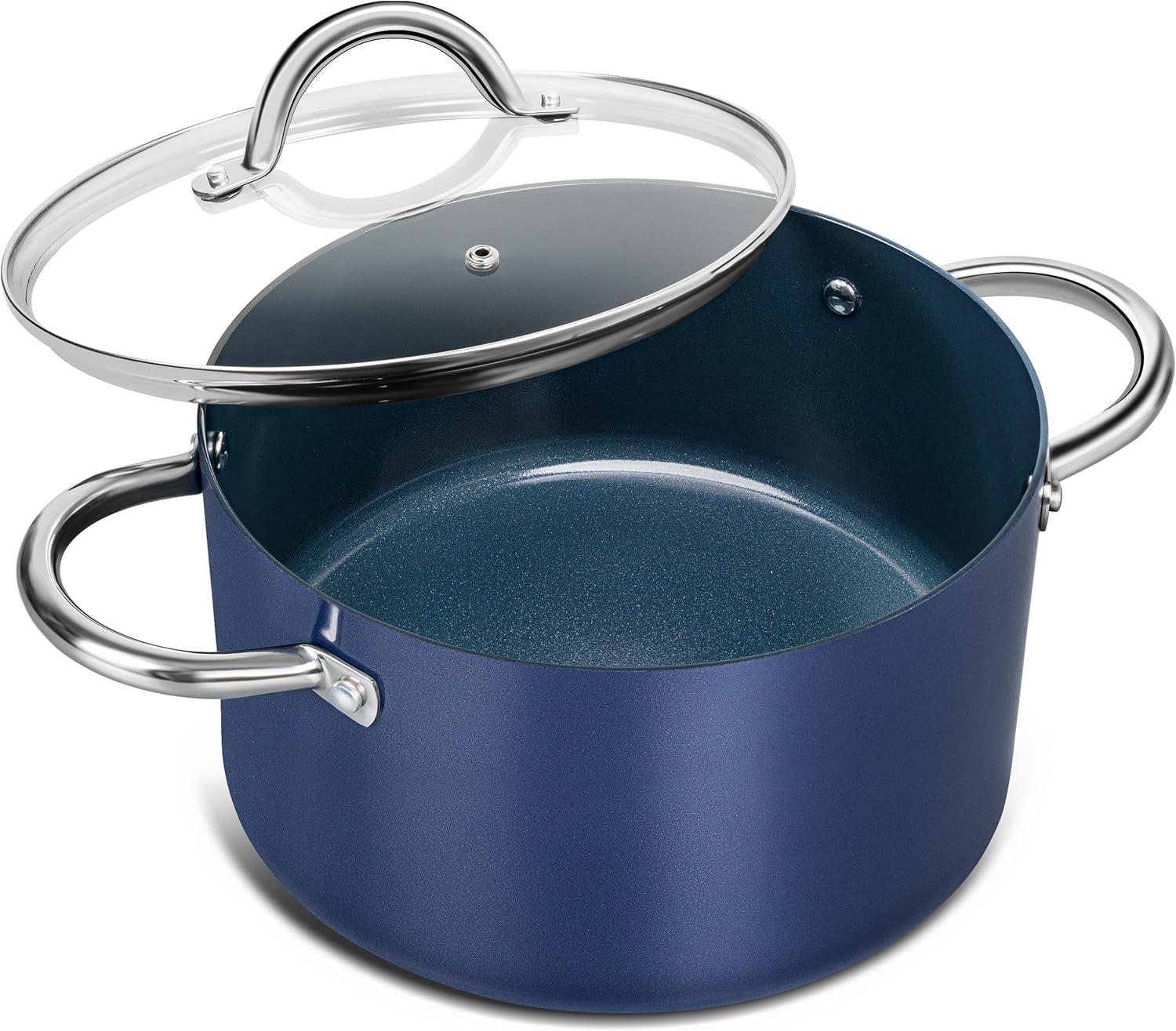 image:imageMICHELANGELO Stock Pot with Lid Nonstick Cooking Pot 6 Quart Soup Pot with Lid Non Stick Pots with Stainless Steel Handle Induction Compatible BlackBlue