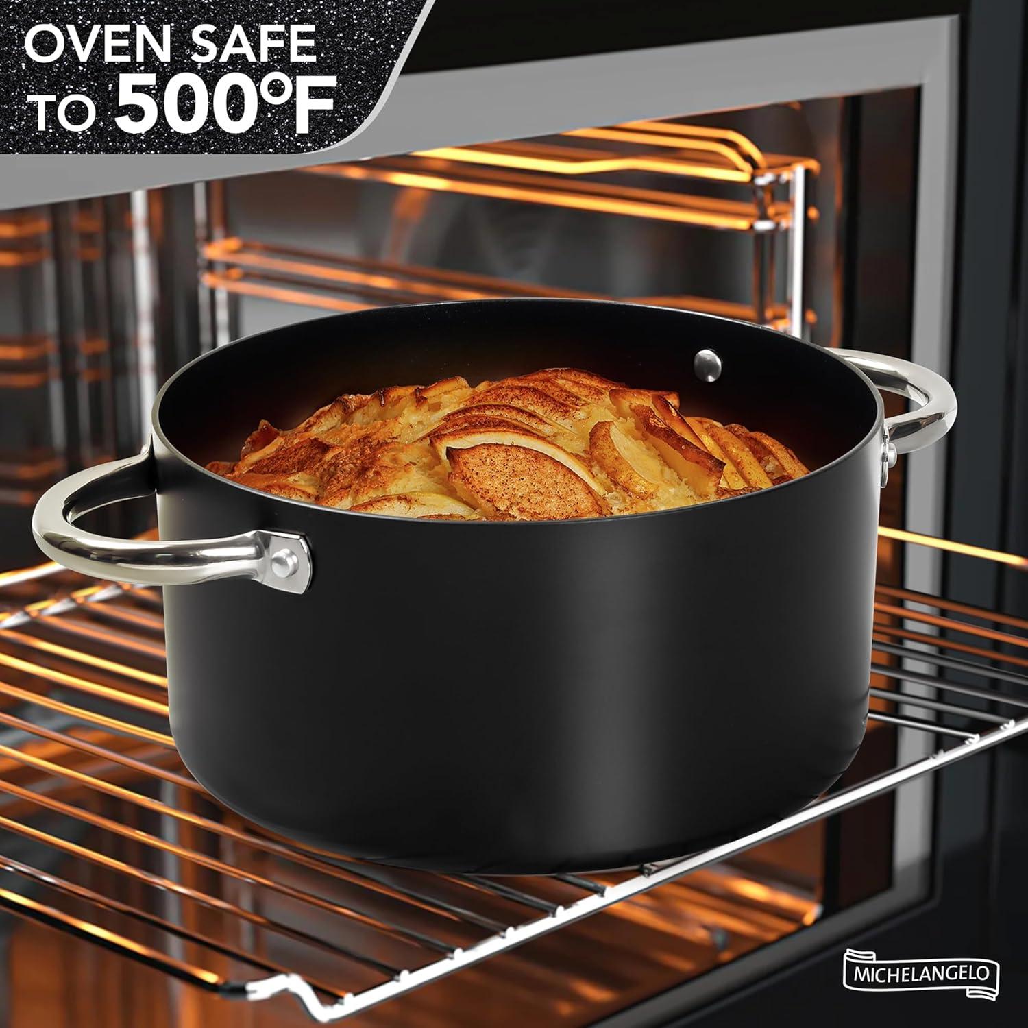 image:imageMICHELANGELO Stock Pot with Lid Nonstick Cooking Pot 6 Quart Soup Pot with Lid Non Stick Pots with Stainless Steel Handle Induction Compatible BlackBlack