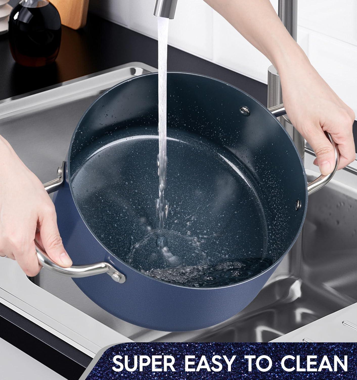 image:imageMICHELANGELO Stock Pot with Lid Nonstick Cooking Pot 6 Quart Soup Pot with Lid Non Stick Pots with Stainless Steel Handle Induction Compatible BlackBlue