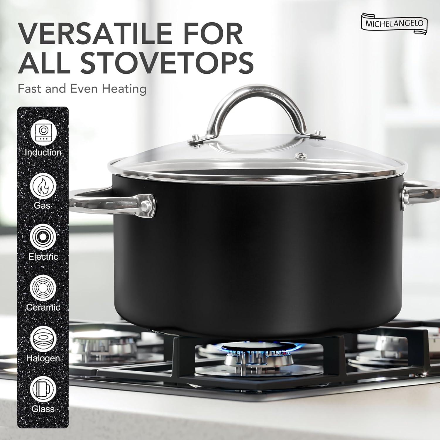 image:imageMICHELANGELO Stock Pot with Lid Nonstick Cooking Pot 6 Quart Soup Pot with Lid Non Stick Pots with Stainless Steel Handle Induction Compatible BlackBlack