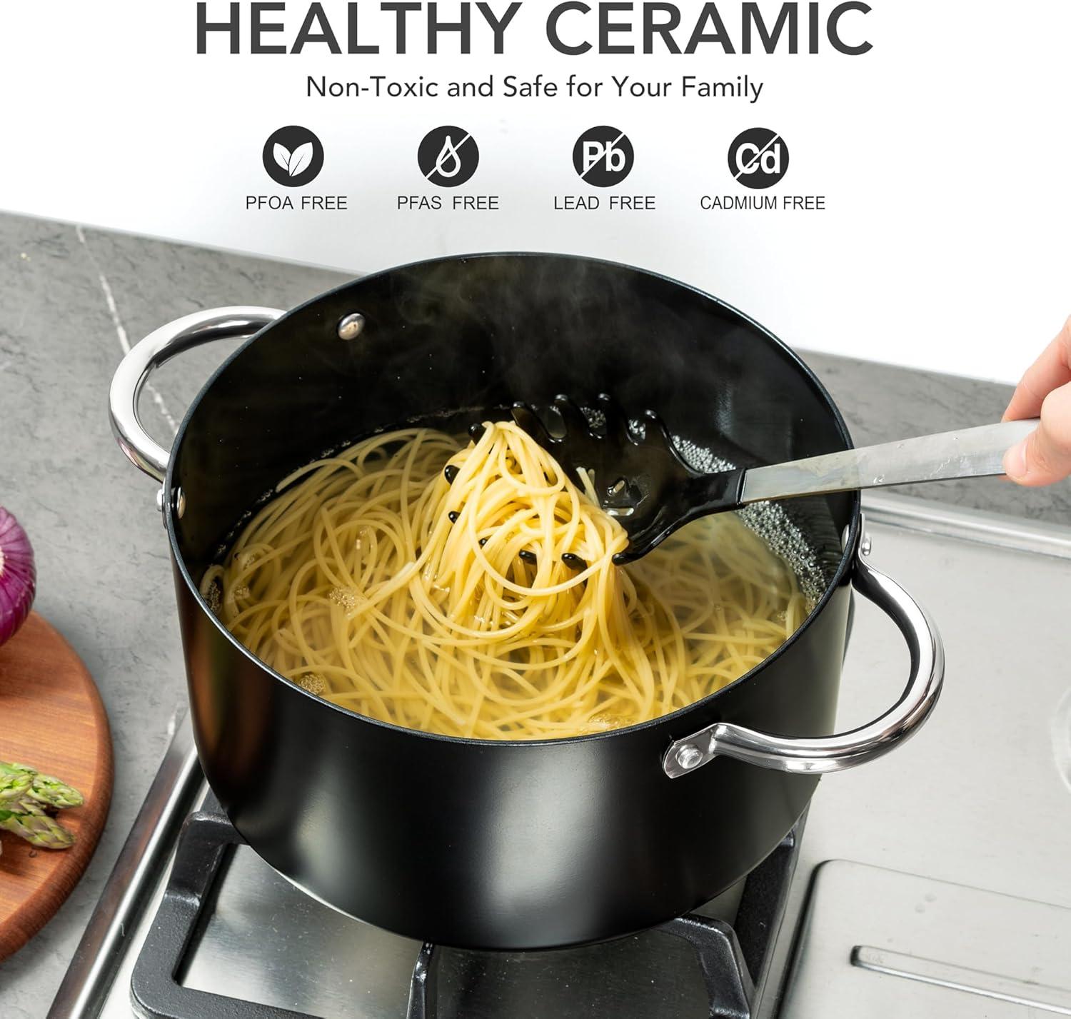 image:imageMICHELANGELO Stock Pot with Lid Nonstick Cooking Pot 6 Quart Soup Pot with Lid Non Stick Pots with Stainless Steel Handle Induction Compatible BlackBlack