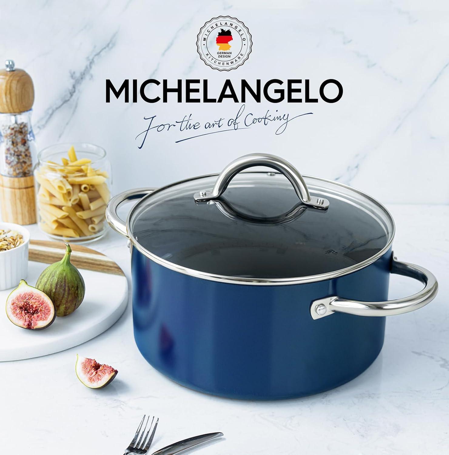 image:imageMICHELANGELO Stock Pot with Lid Nonstick Cooking Pot 6 Quart Soup Pot with Lid Non Stick Pots with Stainless Steel Handle Induction Compatible BlackBlue