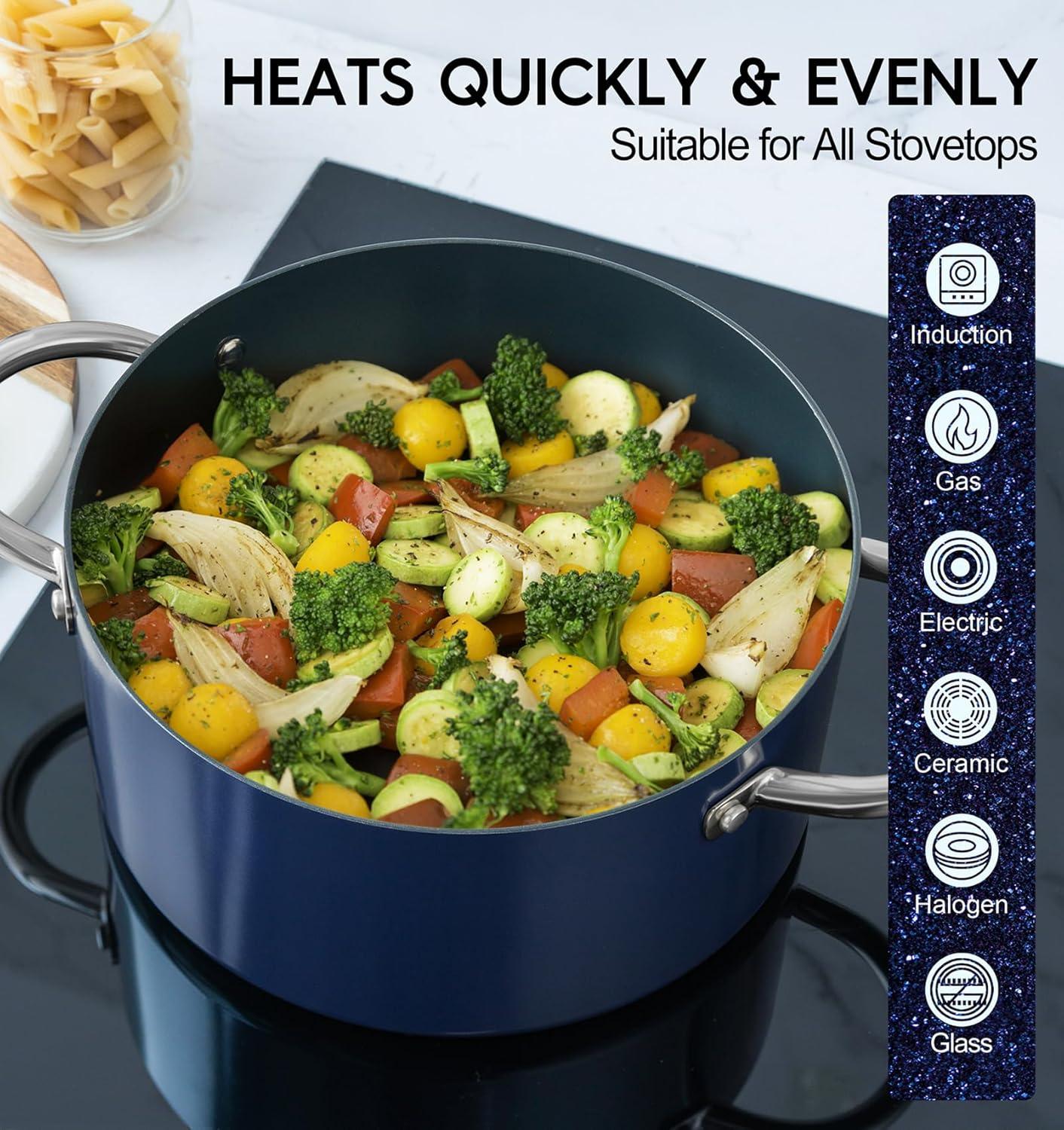 image:imageMICHELANGELO Stock Pot with Lid Nonstick Cooking Pot 6 Quart Soup Pot with Lid Non Stick Pots with Stainless Steel Handle Induction Compatible BlackBlue